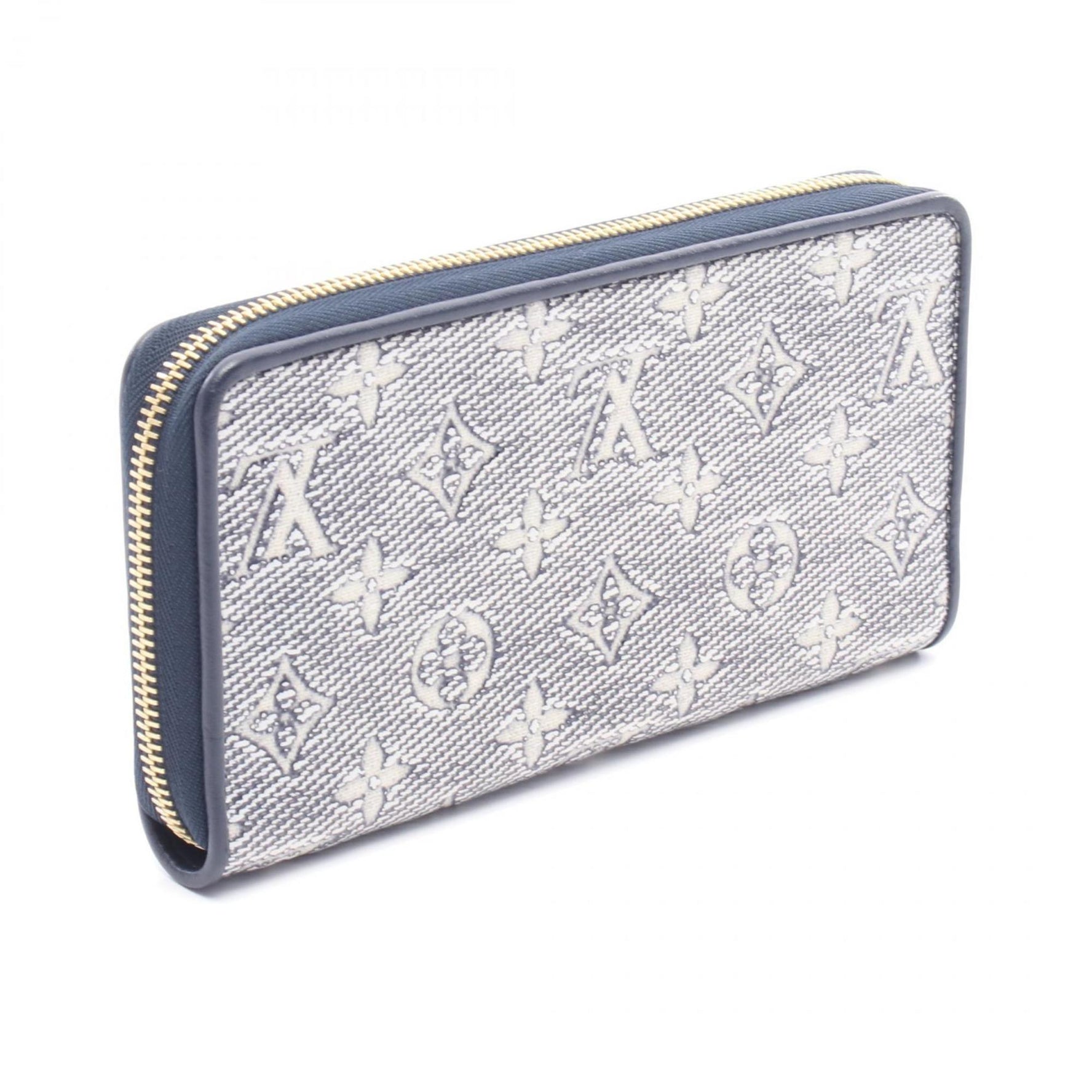 Louis Vuitton Zippy Wallet, Monogram Jacquard Round Long Coated Canvas and Leather, White Navy