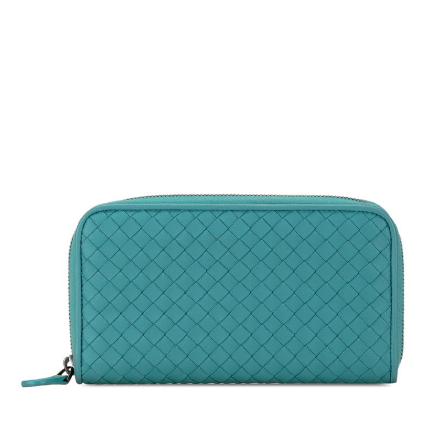 Bottega Veneta Intrecciato Round Zip Long Wallet Emerald Green Leather BOTTEGAVENETA