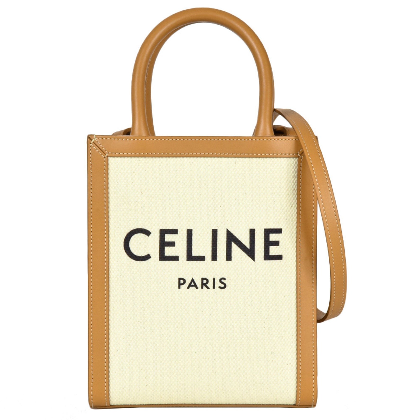 CELINE Vertical Cabas Shoulder Bag Canvas Leather Natural (White) Tan (Brown)