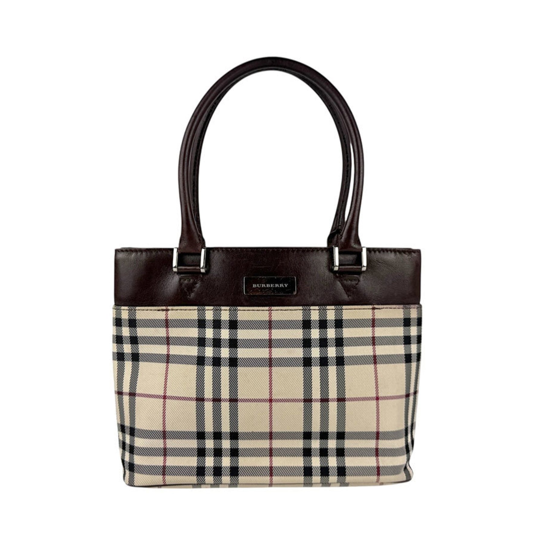 Burberry handbag nylon canvas leather beige x brown women's z5123
