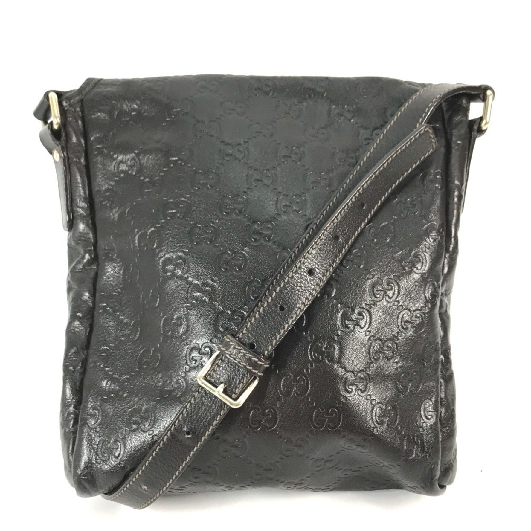 GUCCI Guccissima GG Pochette Shoulder Bag in Shimmer Leather, Men's, Dark Brown