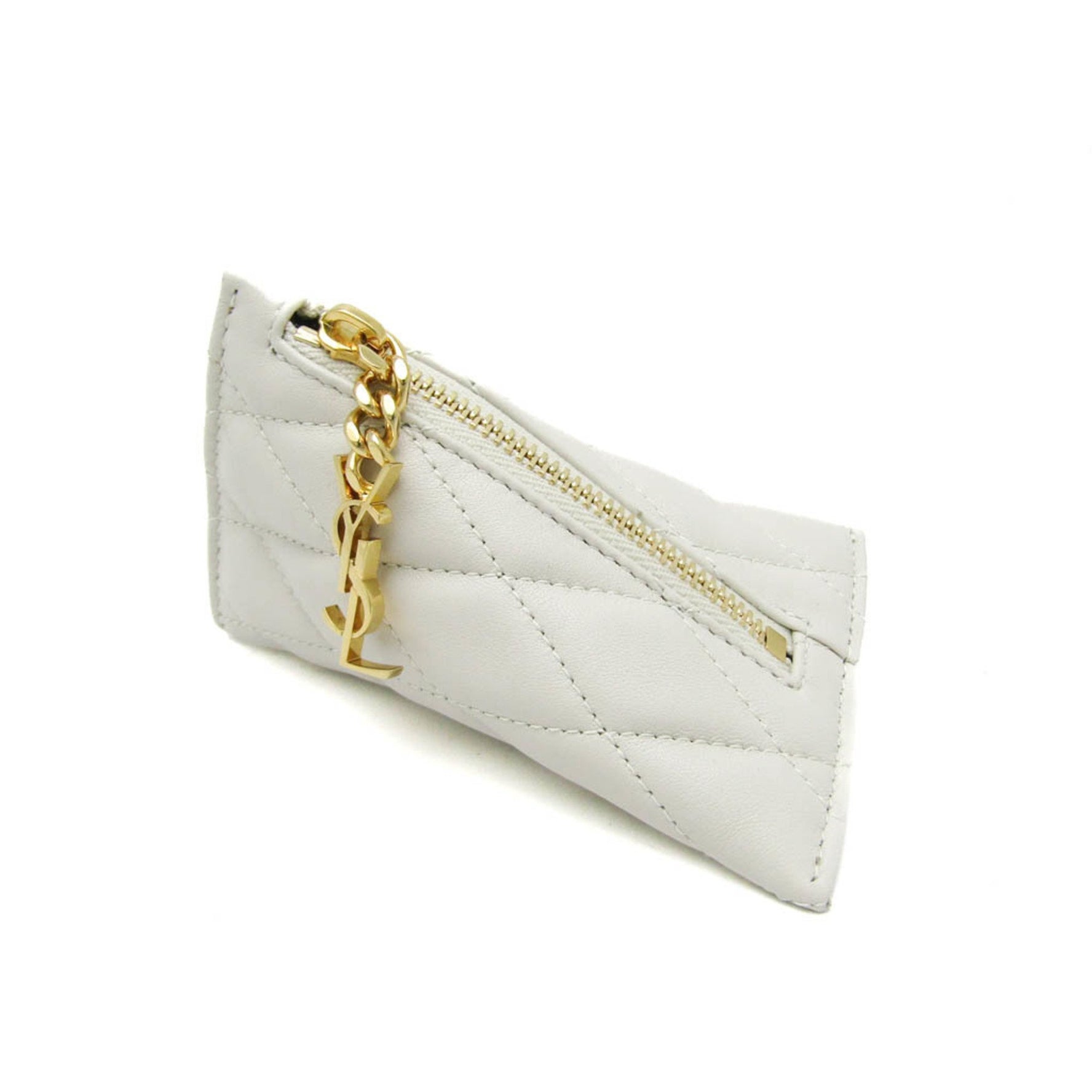 Saint Laurent Quilting Women's Leather Coin Purse/coin Case Off-white