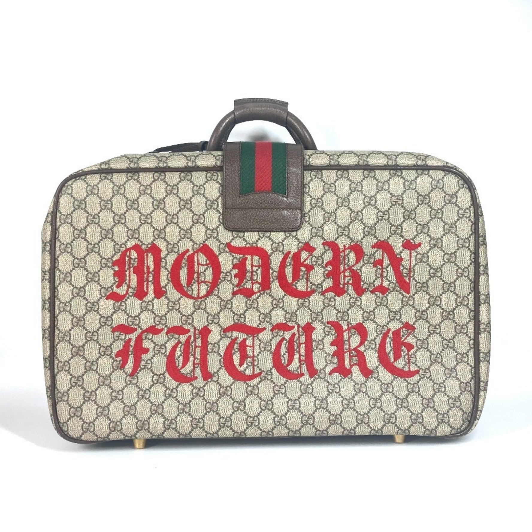 GUCCI GG Supreme Angry Cat Snake Patch Travel Bag in Beige Canvas