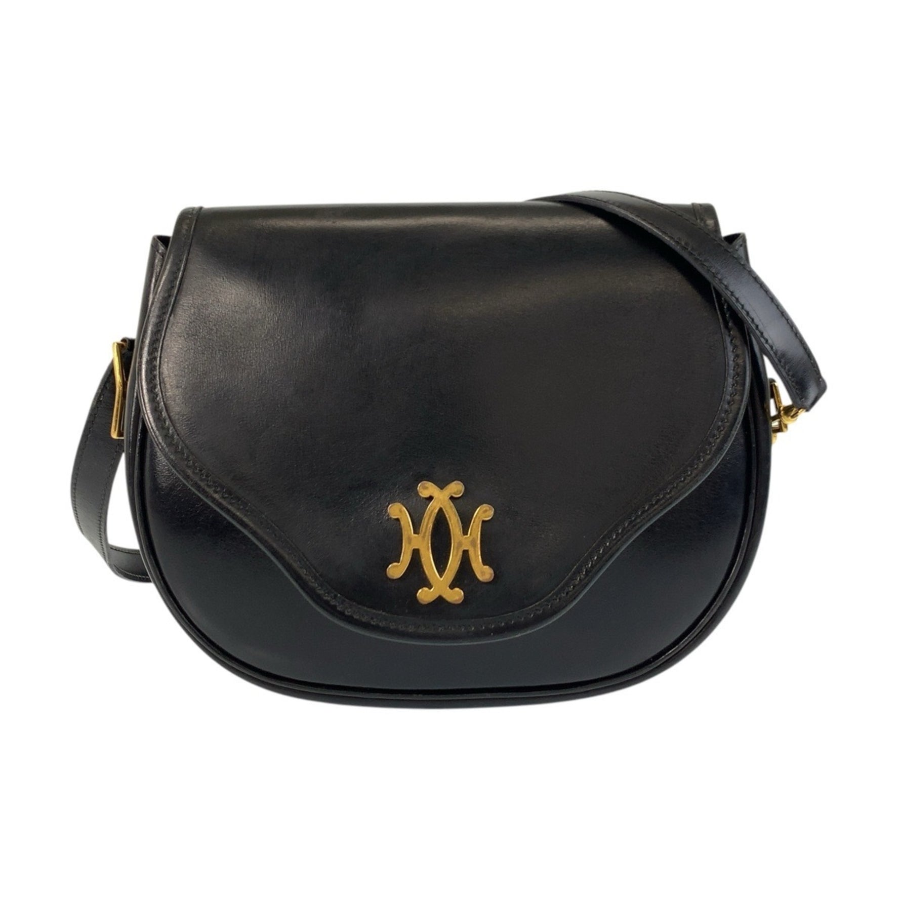 HERMES Hermes Vintage Black Gold Hardware Leather Shoulder Bag Pochette Women's