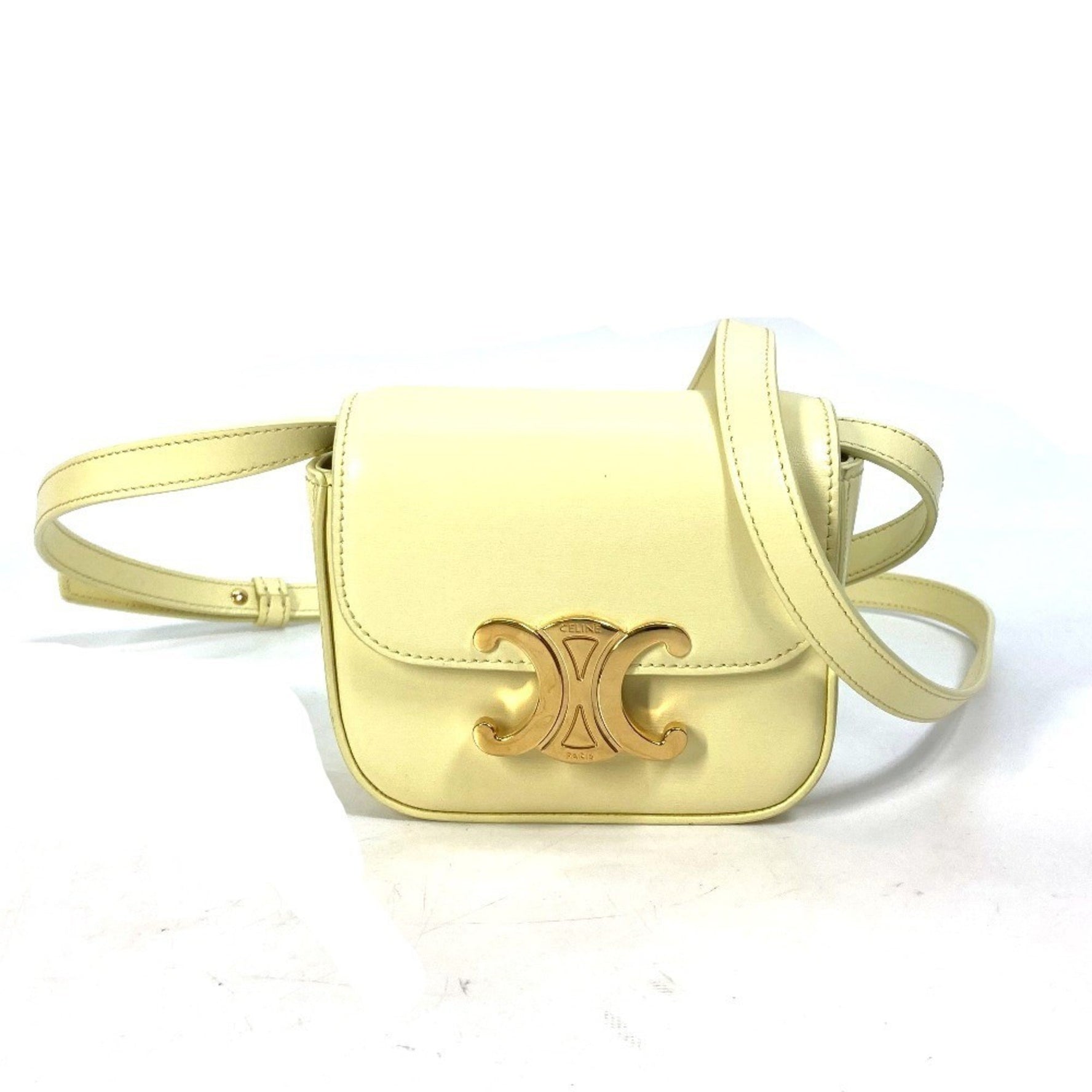 CELINE Mini Triomphe Micro Bag, Shiny Calfskin Leather Shoulder Soft Like New