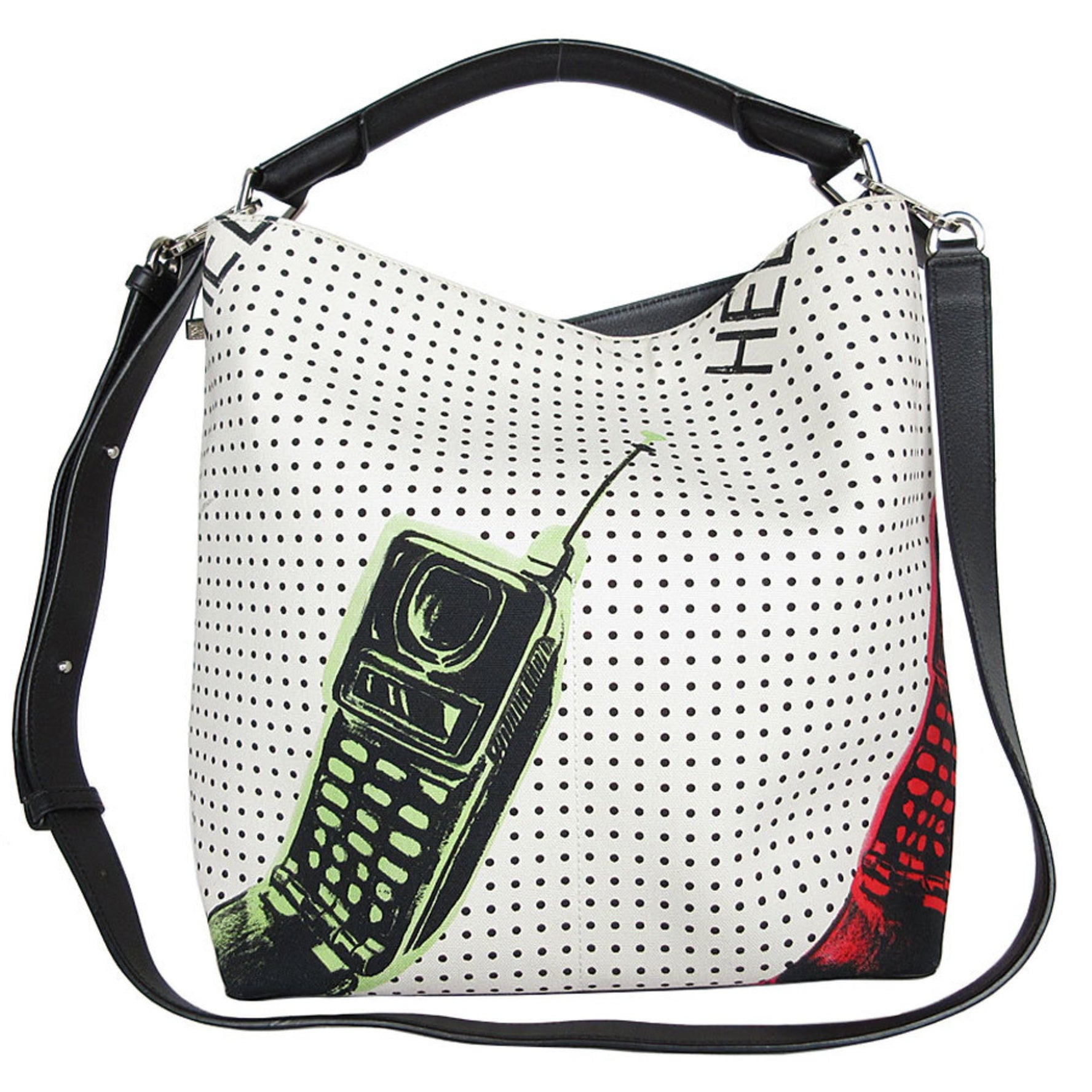 LOEWE handbag shoulder bag canvas leather ivory black silver ladies