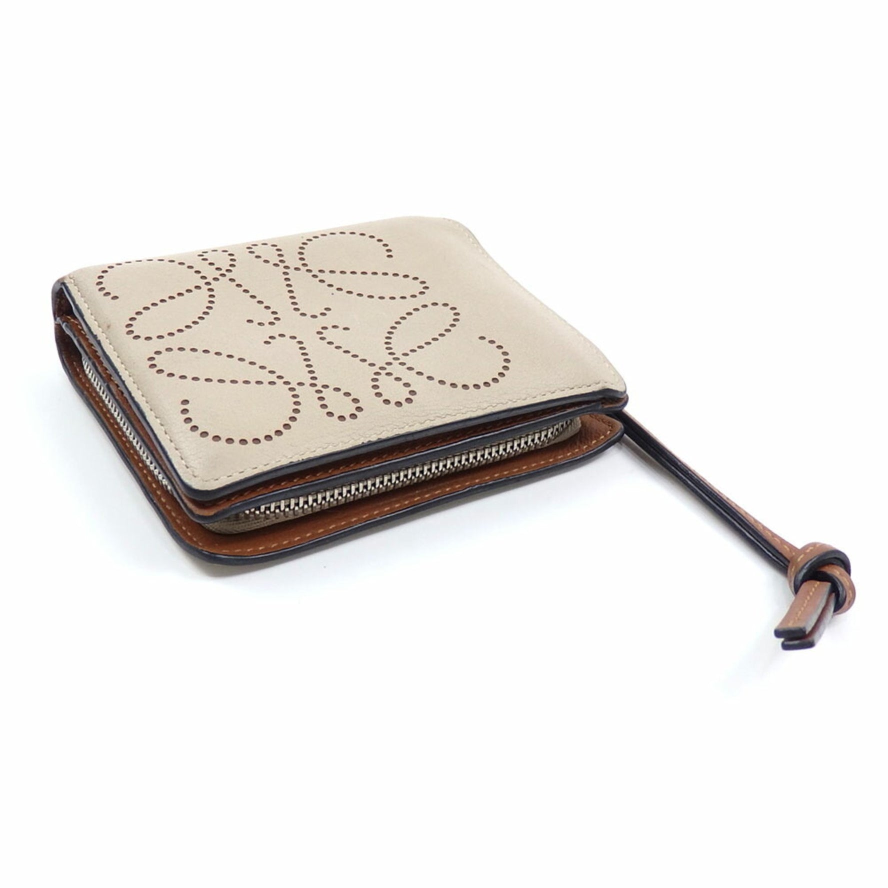 Loewe Compact Zip Wallet, Beige and Brown Leather