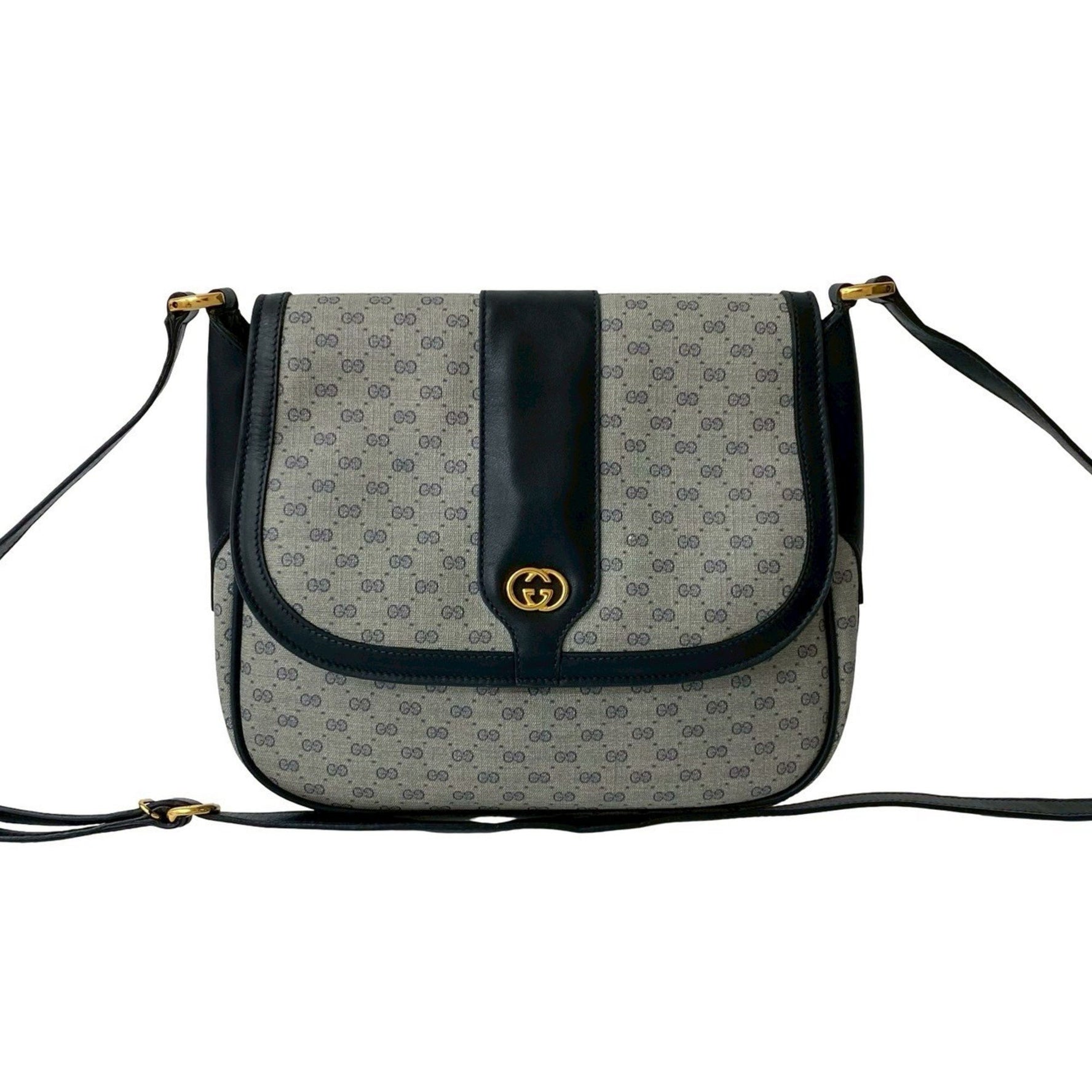 GUCCI Old Gucci Micro GG Logo Hardware Leather Mini Shoulder Bag Pochette Navy
