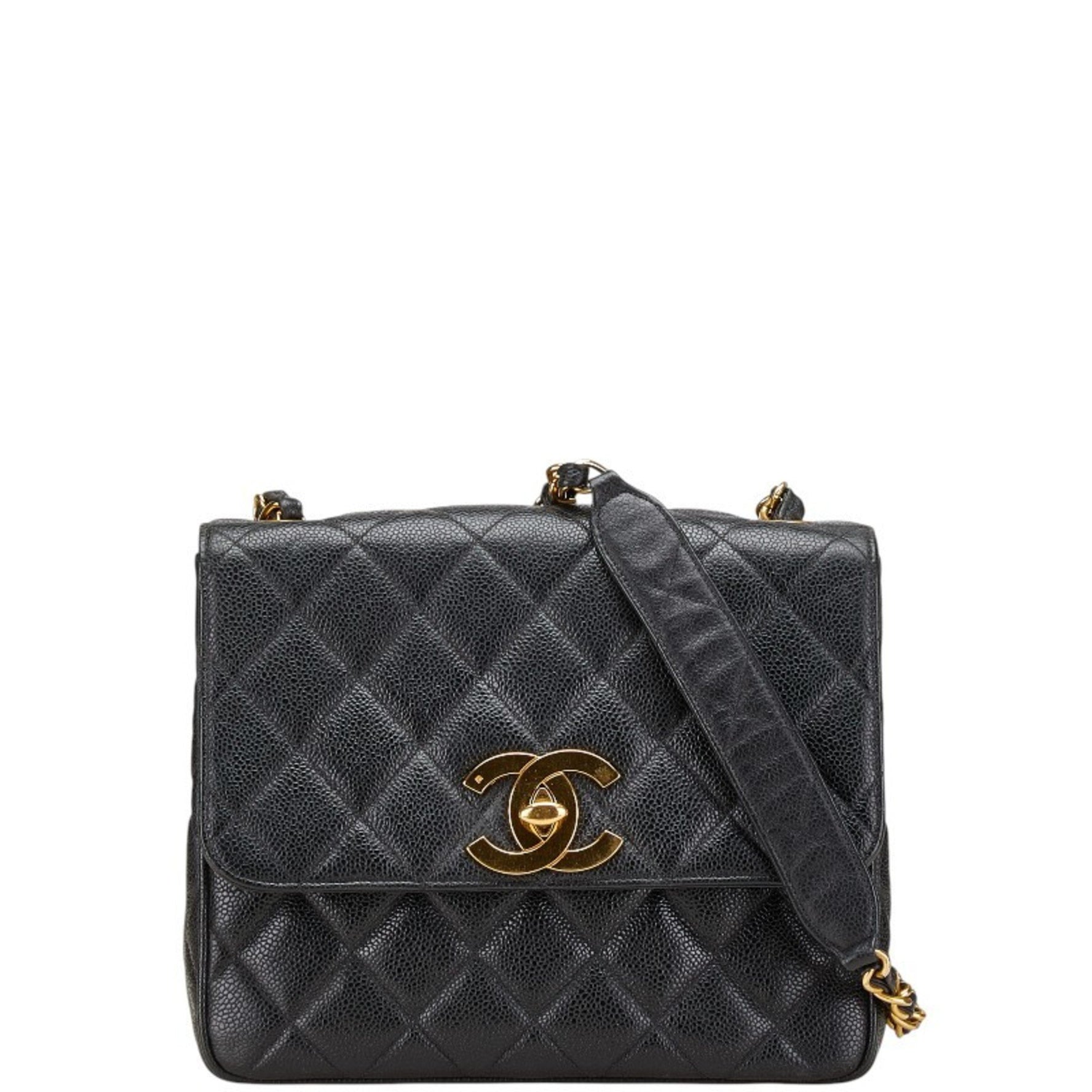 CHANEL Deka Coco Mark Matelasse Chain Shoulder Bag in Caviar Skin
