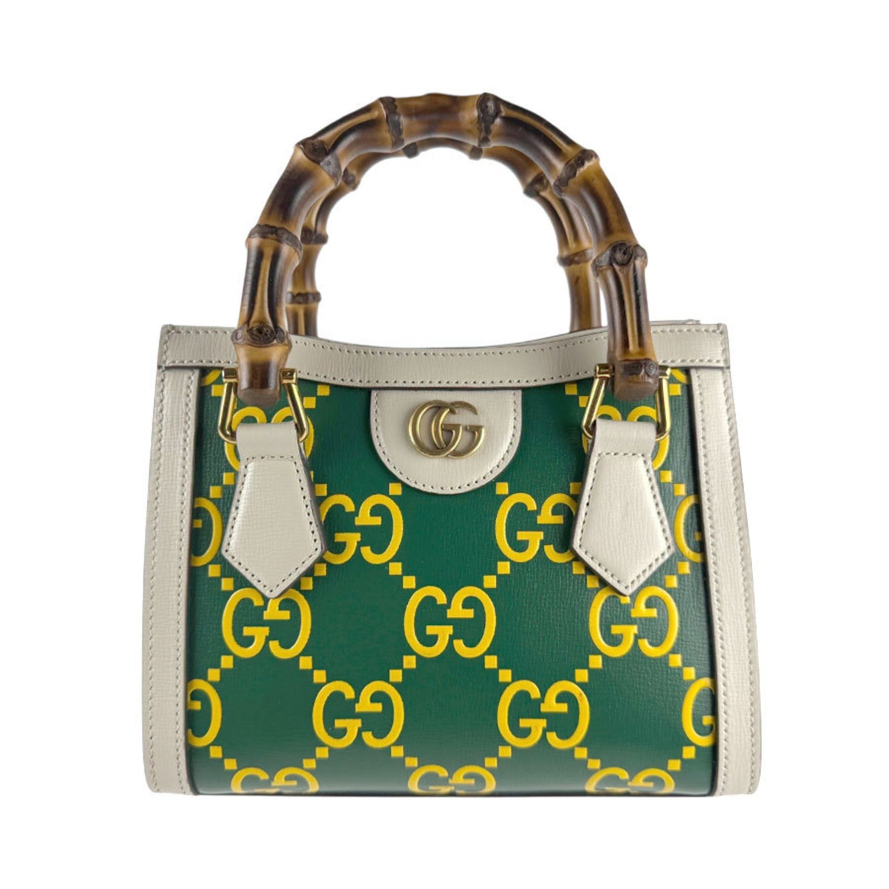 GUCCI Handbag Shoulder Bag Diana Leather White x Green Yellow