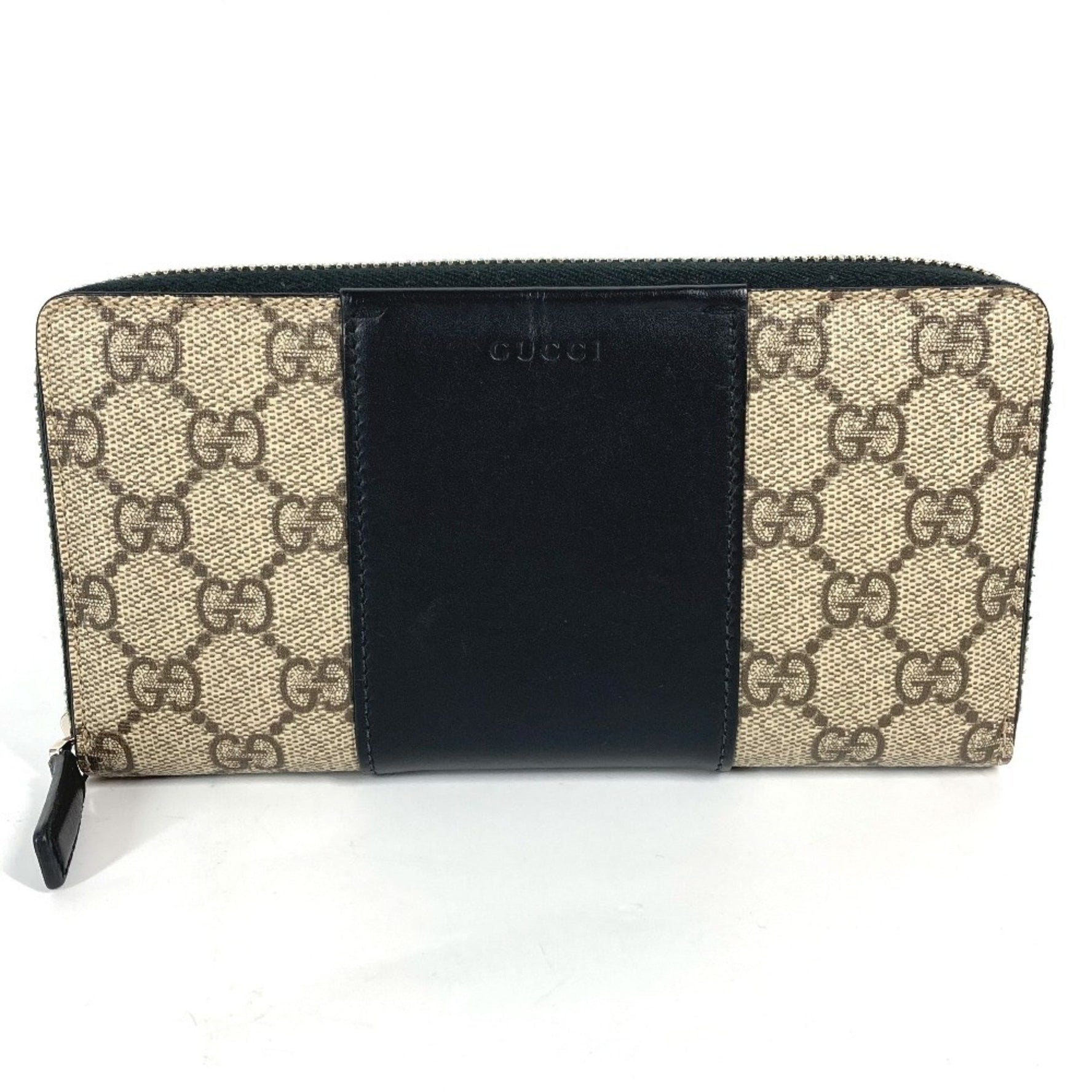 GUCCI GG Supreme Round Zip Long Wallet in PVC/Leather, Beige