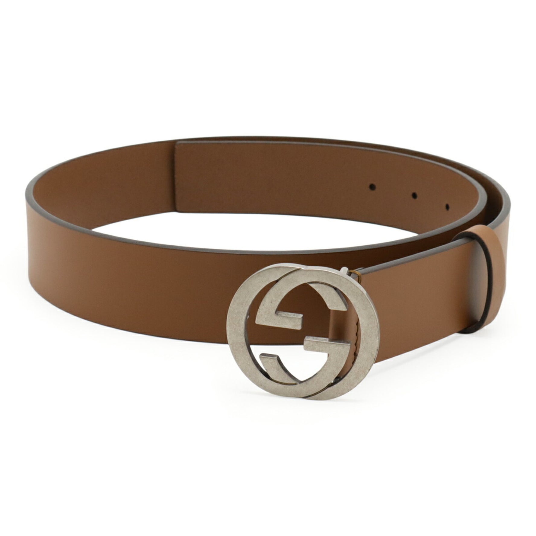 GUCCI Interlocking G Buckle Plain Belt Leather #85