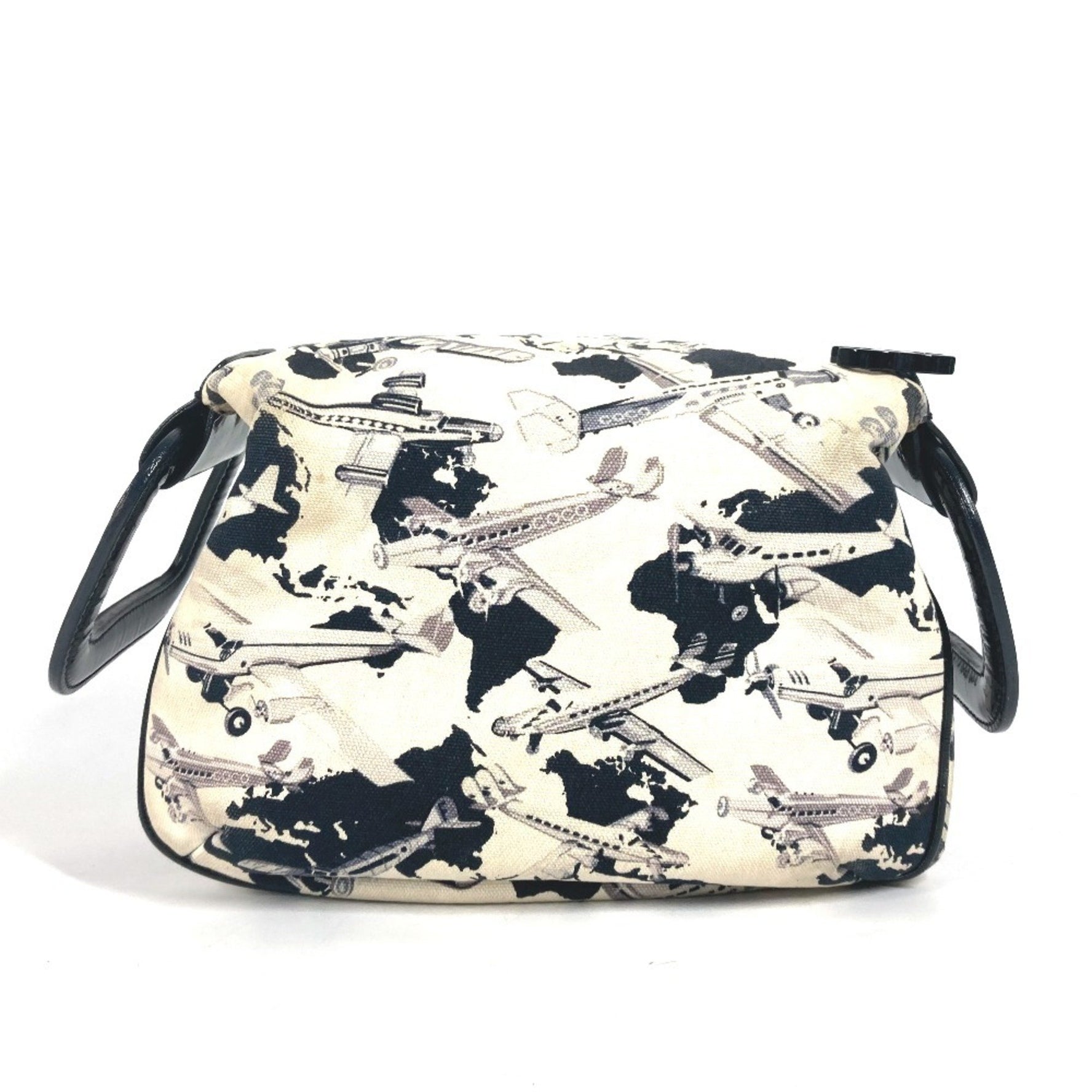 CHANEL Airplane Airline Pouch Handbag Canvas Enamel Black