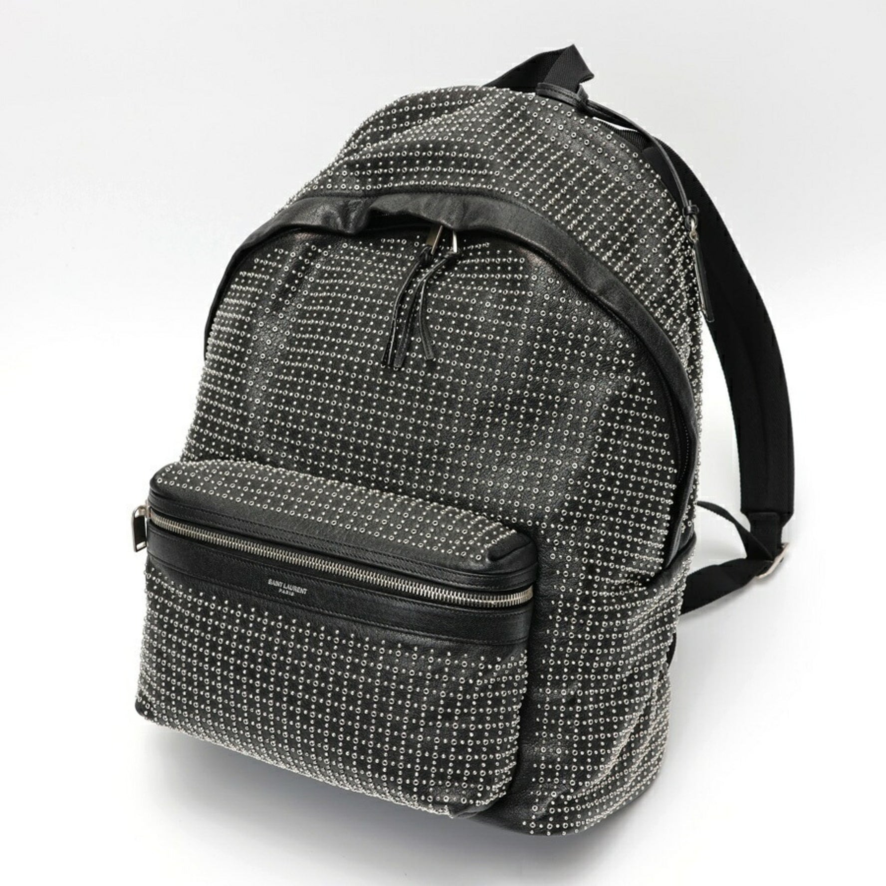 Saint Laurent SAINT LAURENT City Backpack Rucksack Leather Canvas Studs S-157693