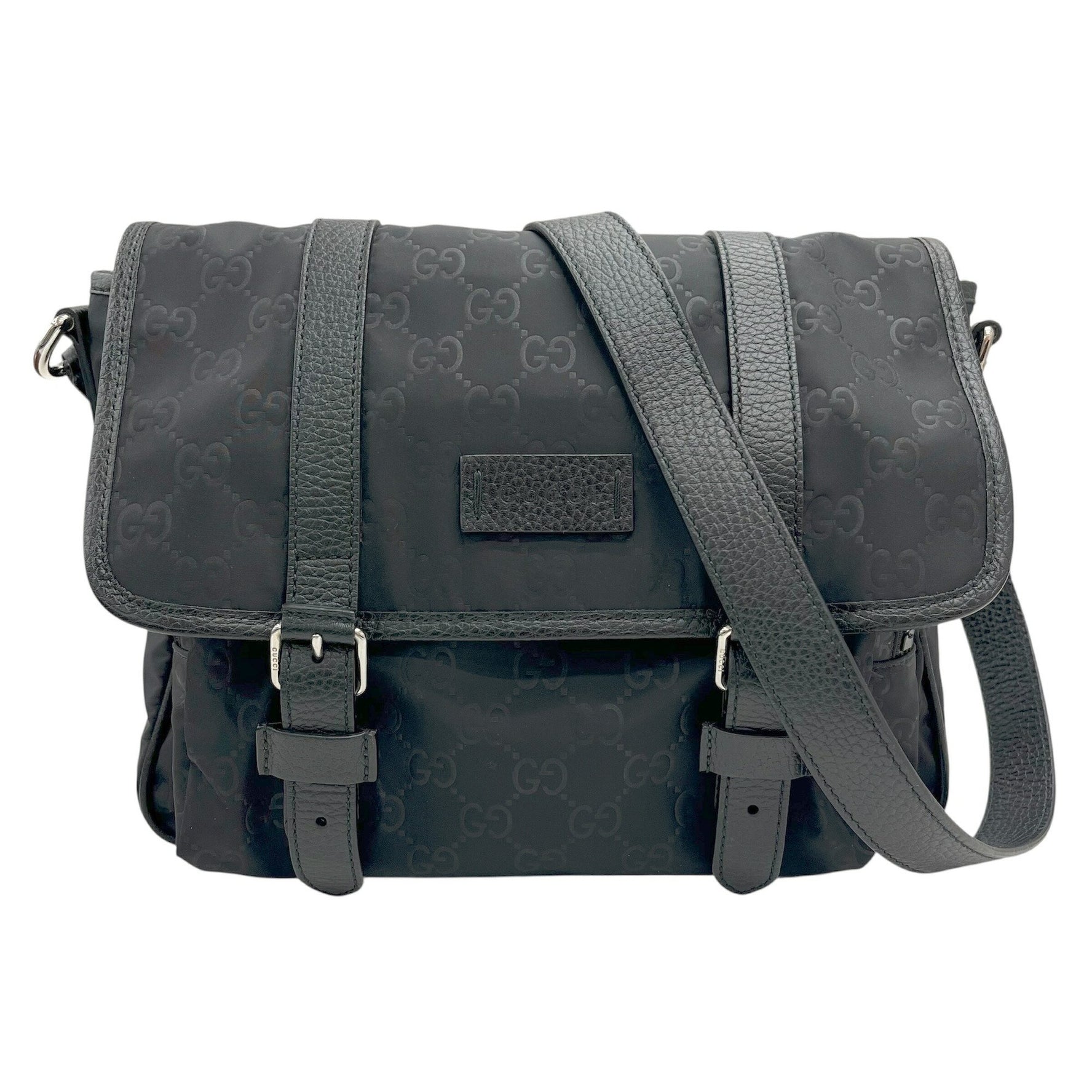 GUCCI GG pattern shoulder bag nylon and leather in black for men women