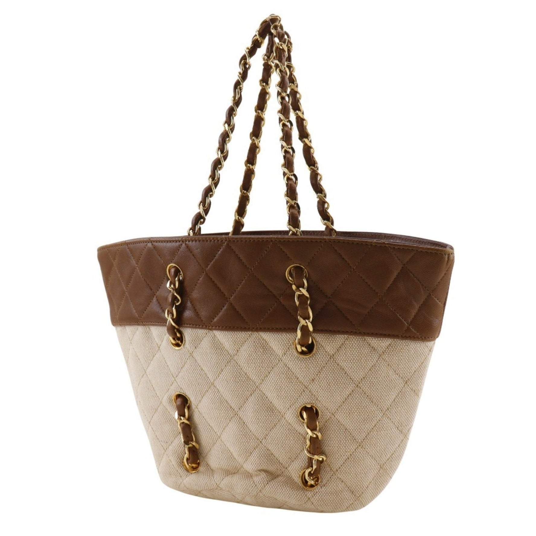 CHANEL Chain Bag, Matelasse Canvas and Leather Handbag