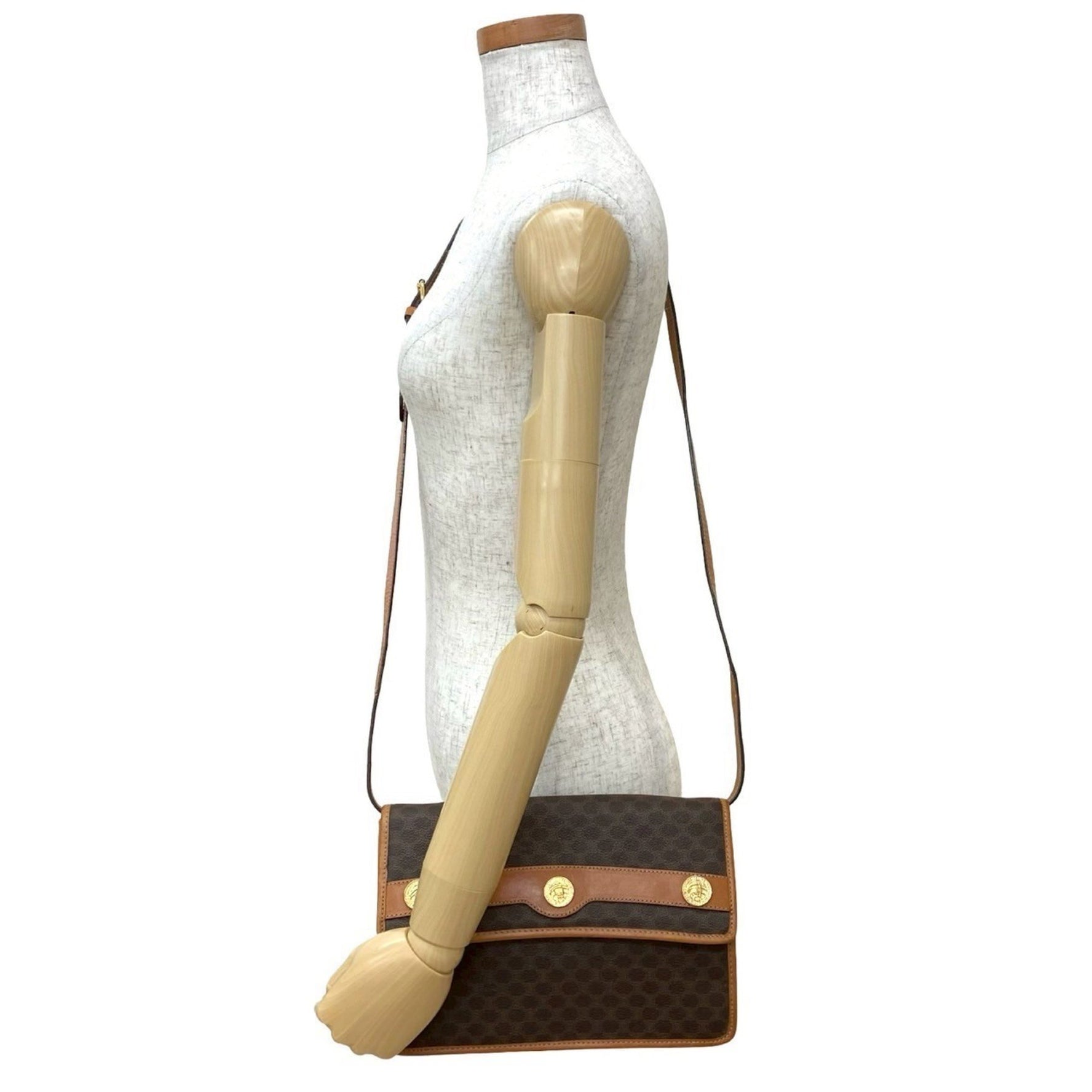 CELINE Macadam Blason Pattern with Medal Motif and Hardware, Genuine Leather Shoulder Bag