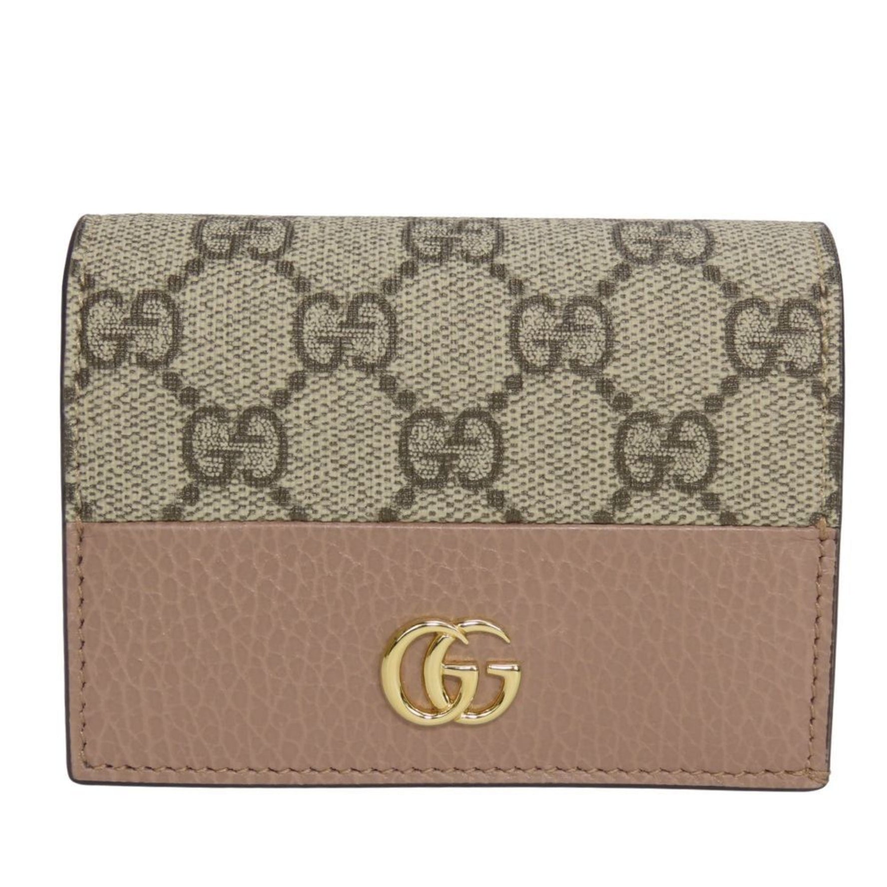 Gucci Bi-fold Wallet GG Marmont Supreme Canvas Leather Dusting Pink Beige Bi-color Compact