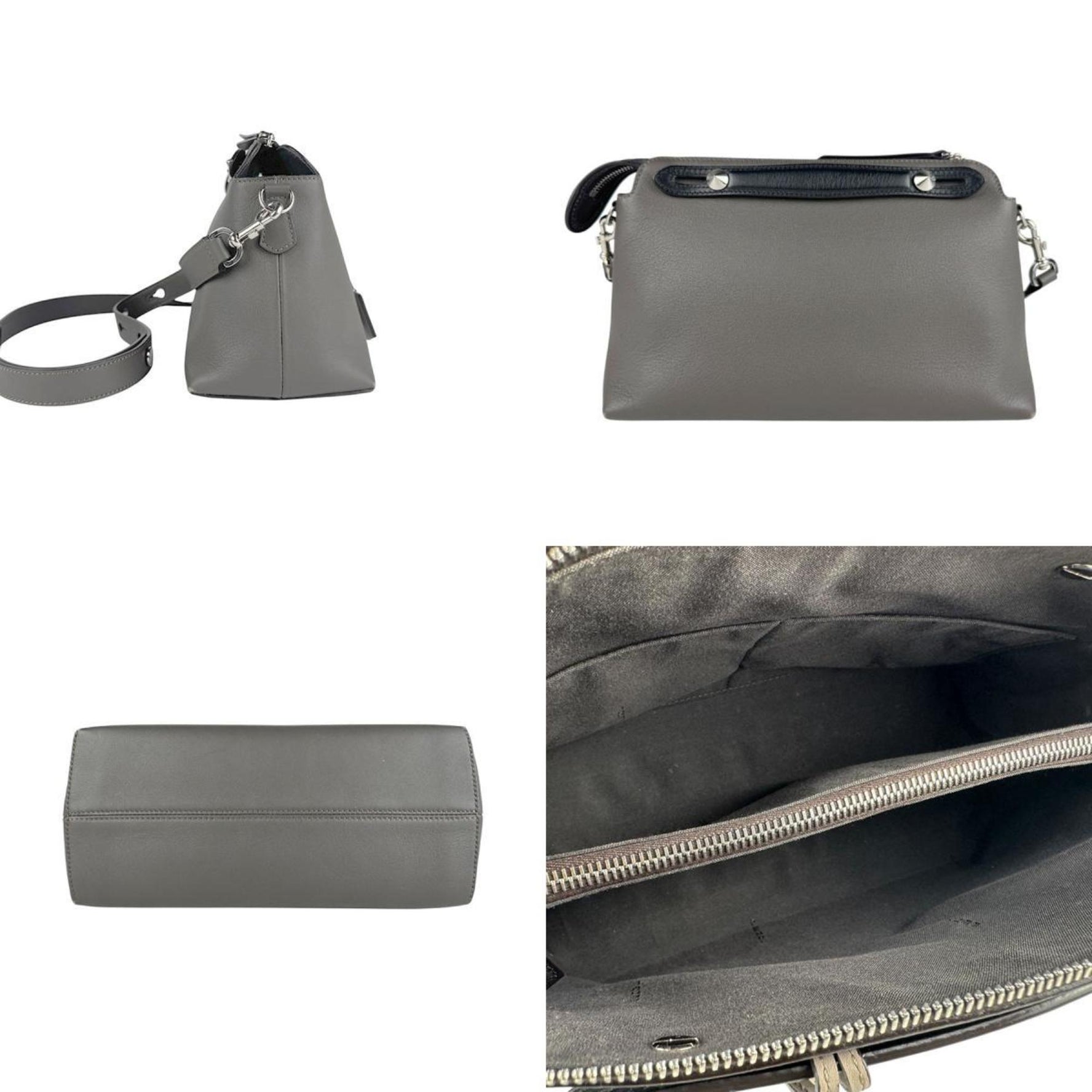 Fendi By the Way Medium Shoulder Bag in Charcoal Gray and Black Leather