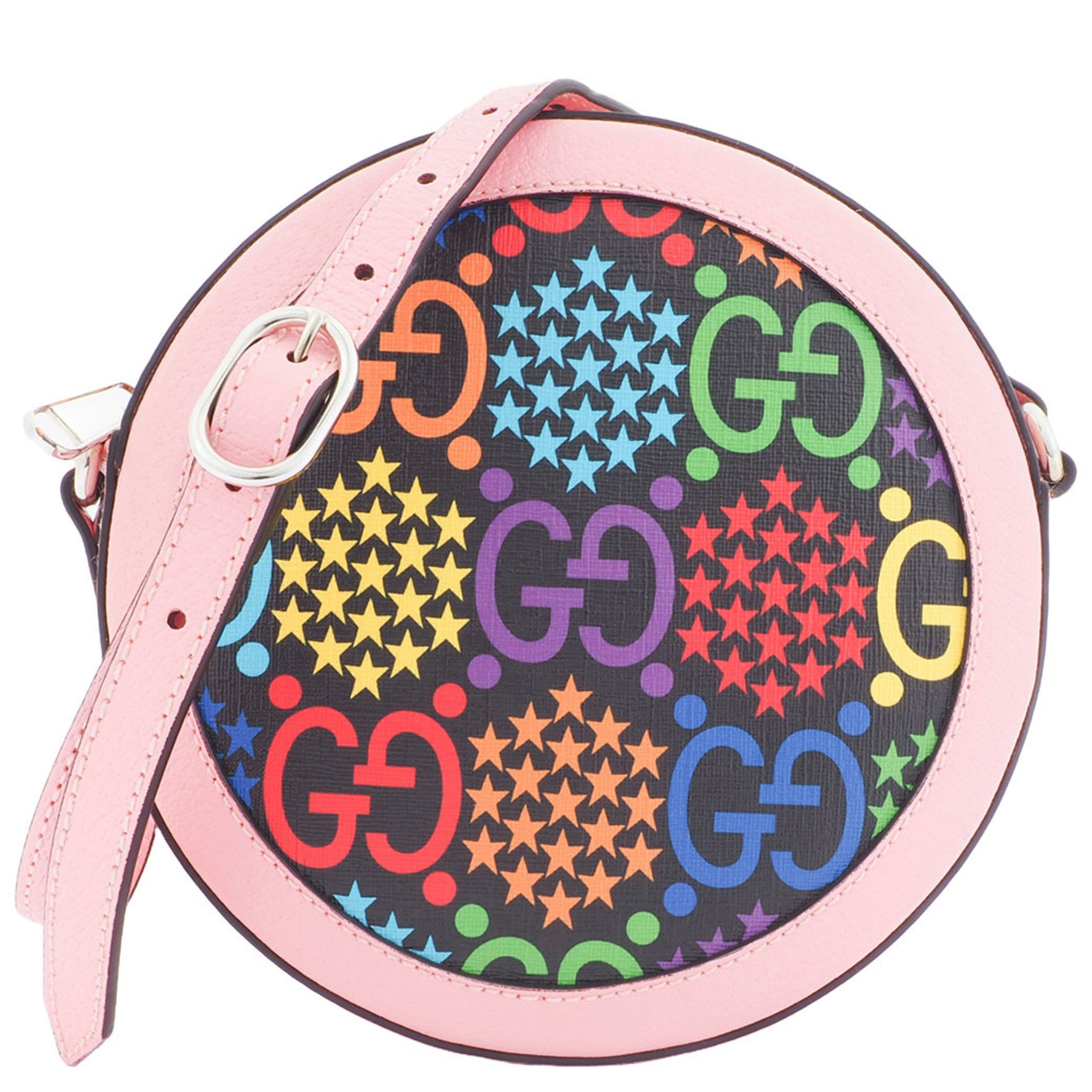 Gucci GG Psychedelic Circle Shoulder Bag Pink Multicolor PVC Leather Round