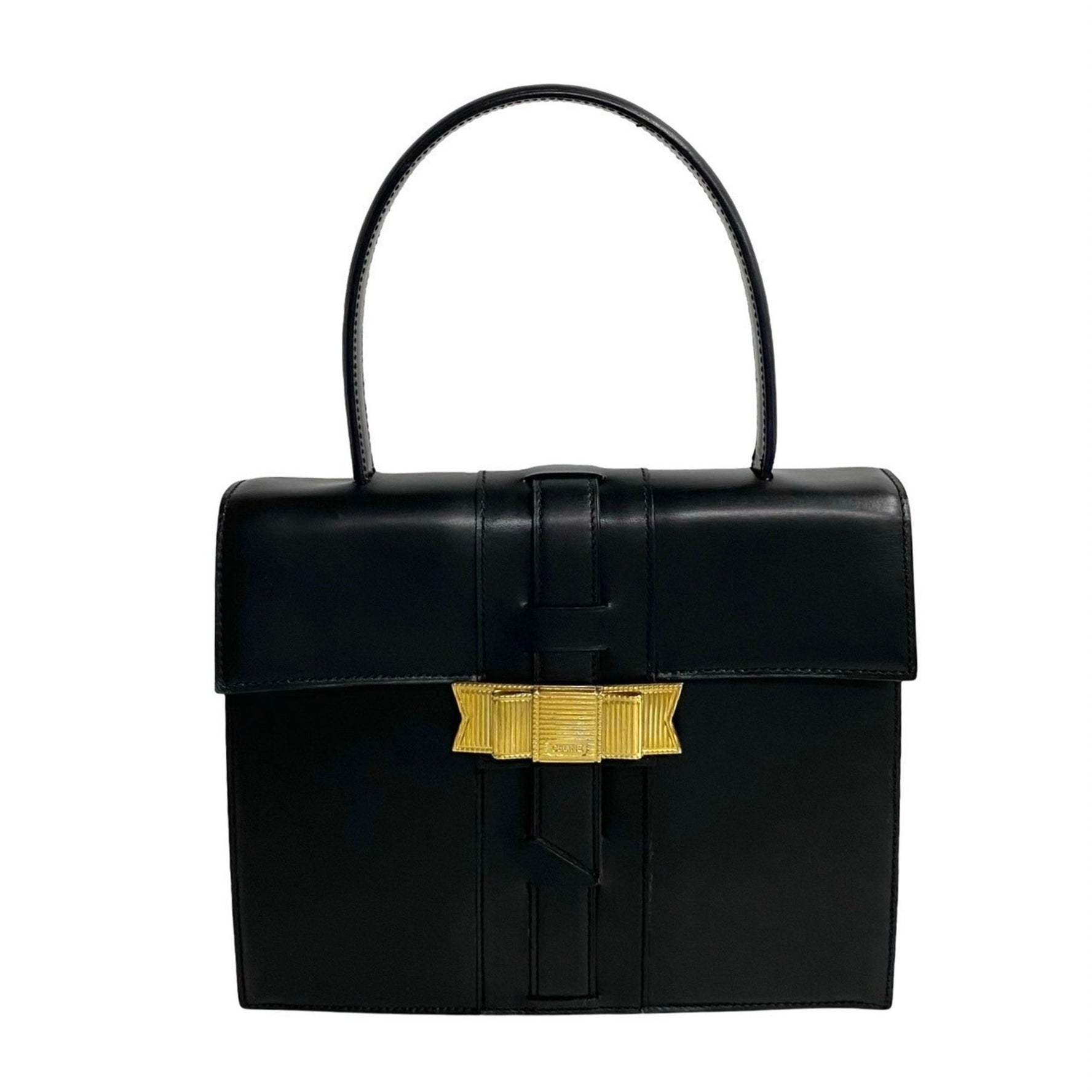 CELINE Ribbon Logo Hardware Calfskin Leather Handbag Mini Tote Bag 03-10