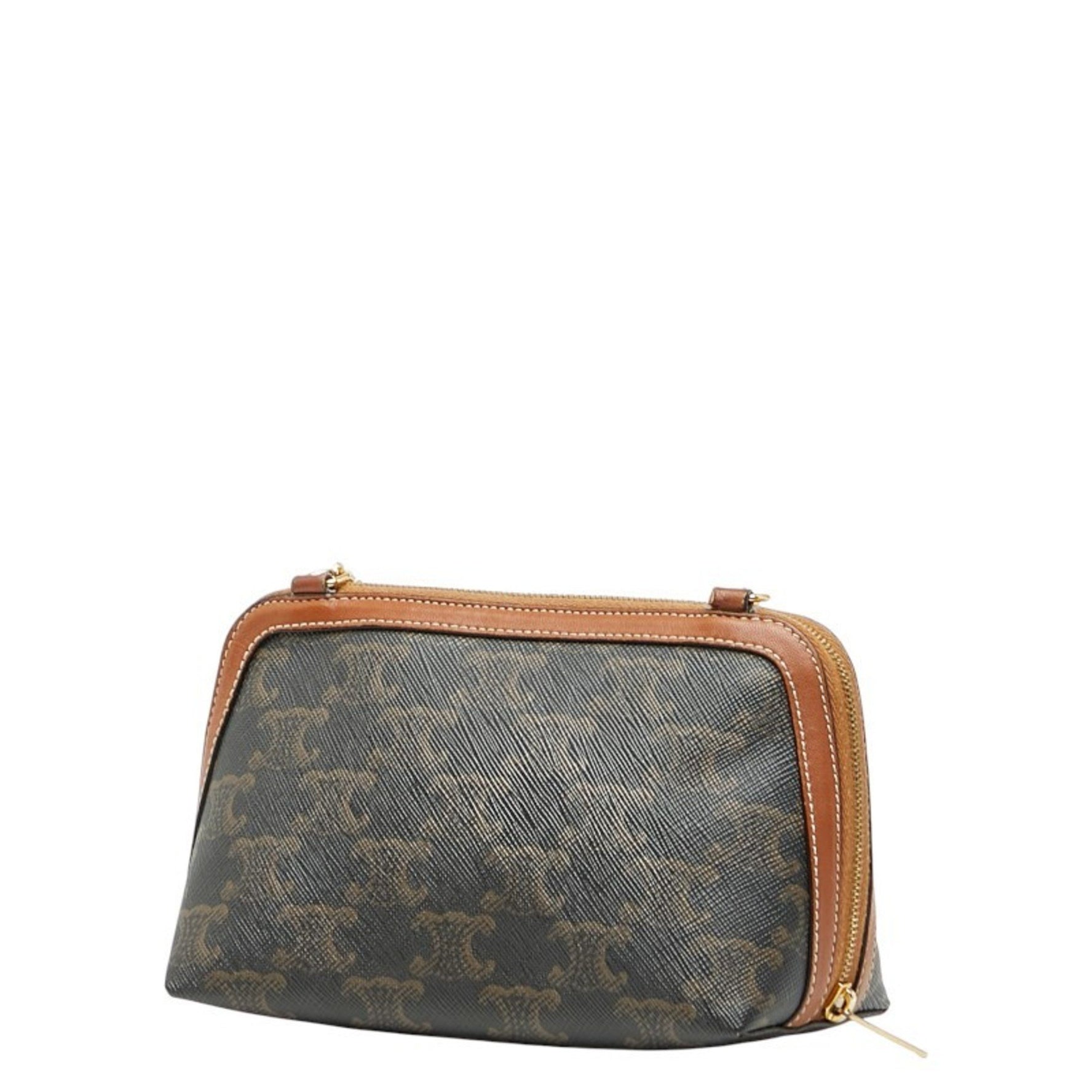 Celine Triomphe Shoulder Bag in Black and Brown PVC Leather