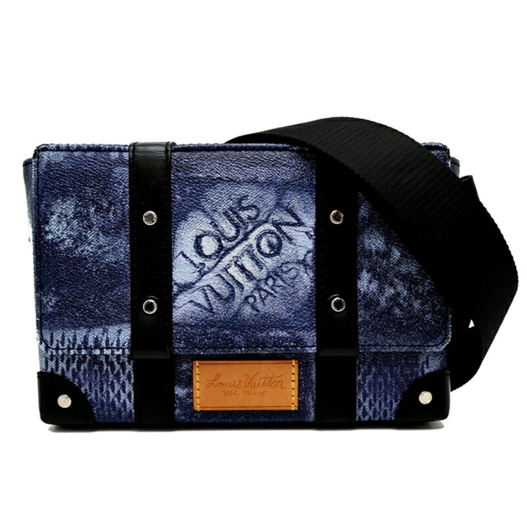 Louis Vuitton Trunk Sling Bag, Men's Waist Bag N50061, PVC Coated Canvas and Leather (Damier Salt Pattern), Blue