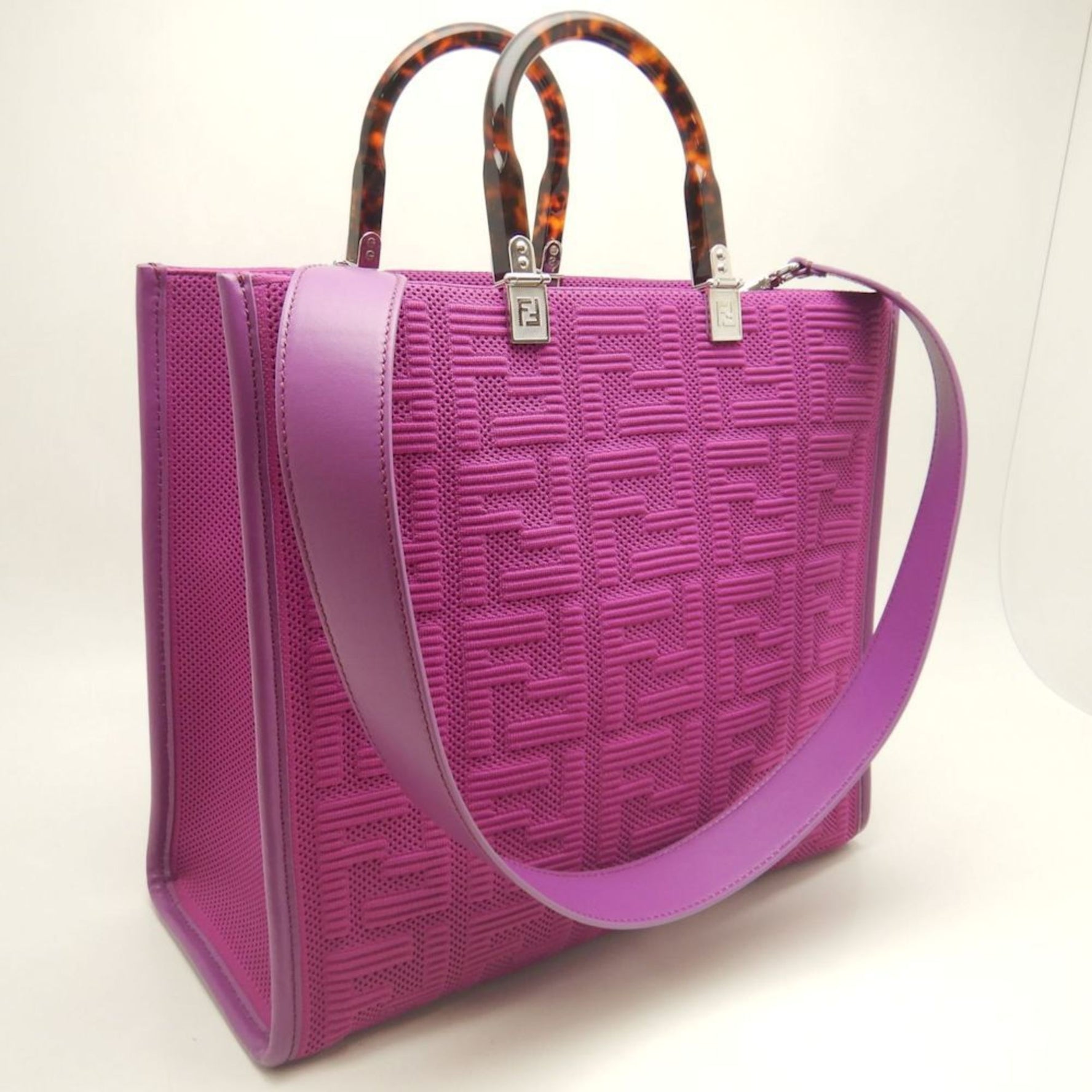 FENDI Sunshine Medium 8BH386 Tote Bag, Canvas, Purple, Women's,