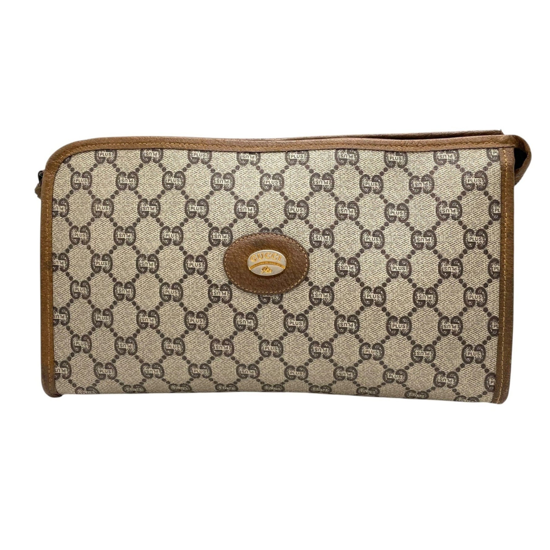 GUCCI GG Plus clutch bag/second bag in gray/beige leather with gold hardware. This vintage is gold. Perfect .