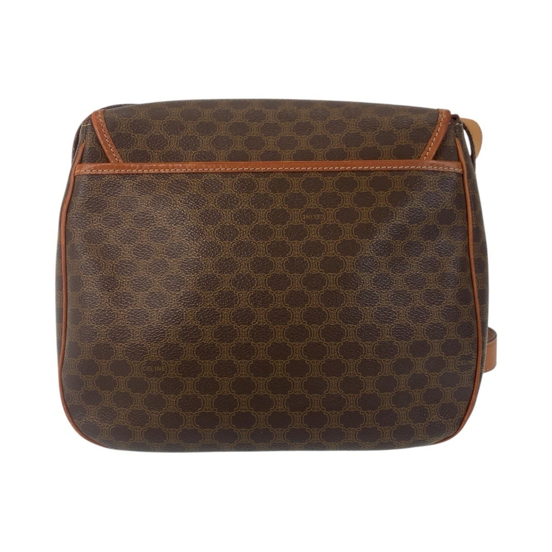 CELINE Vintage Macadam Circle Logo Metal Fittings Gold Leather Shoulder Bag Messenger