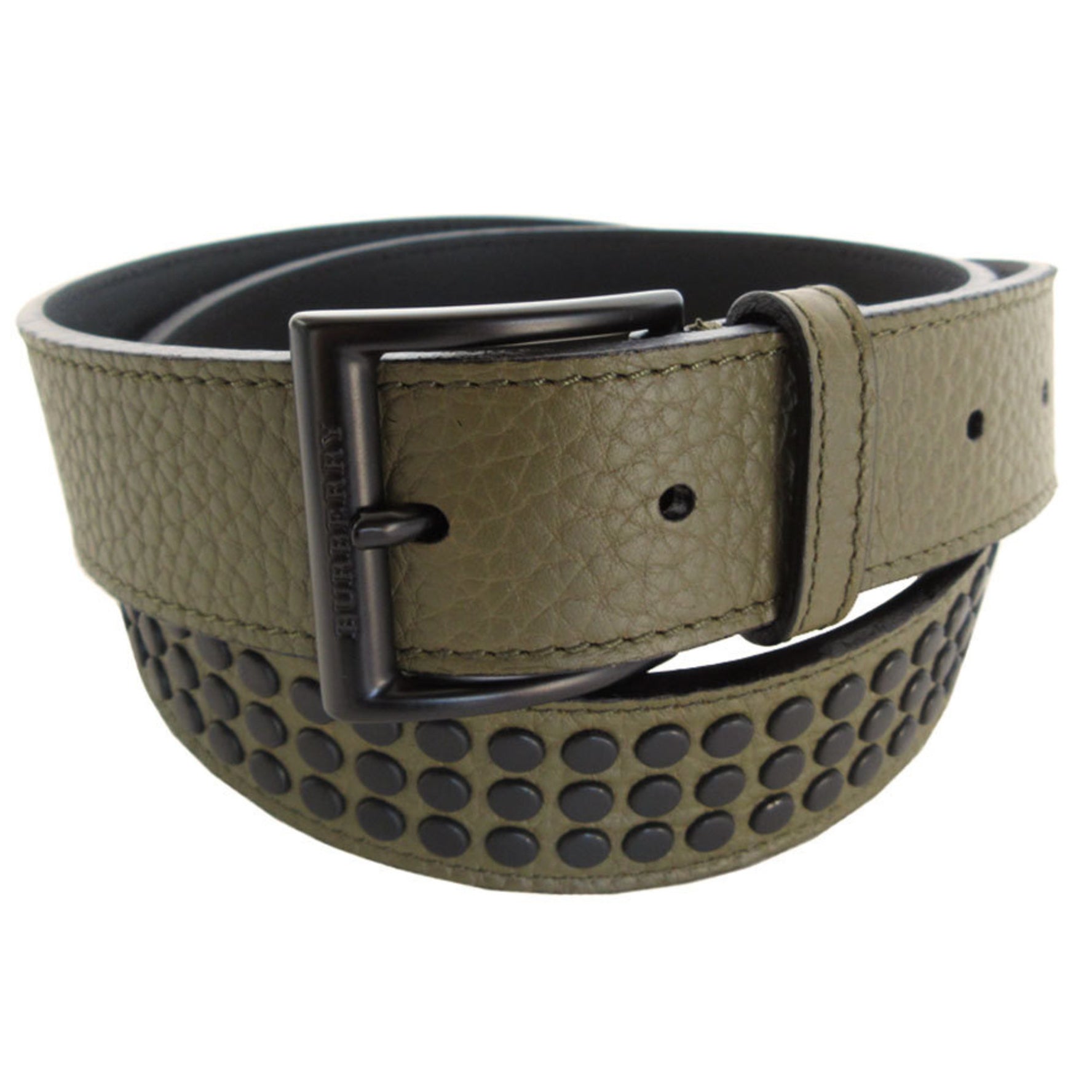 Burberry Belt Leather Metal Khaki Black Men's s0589a