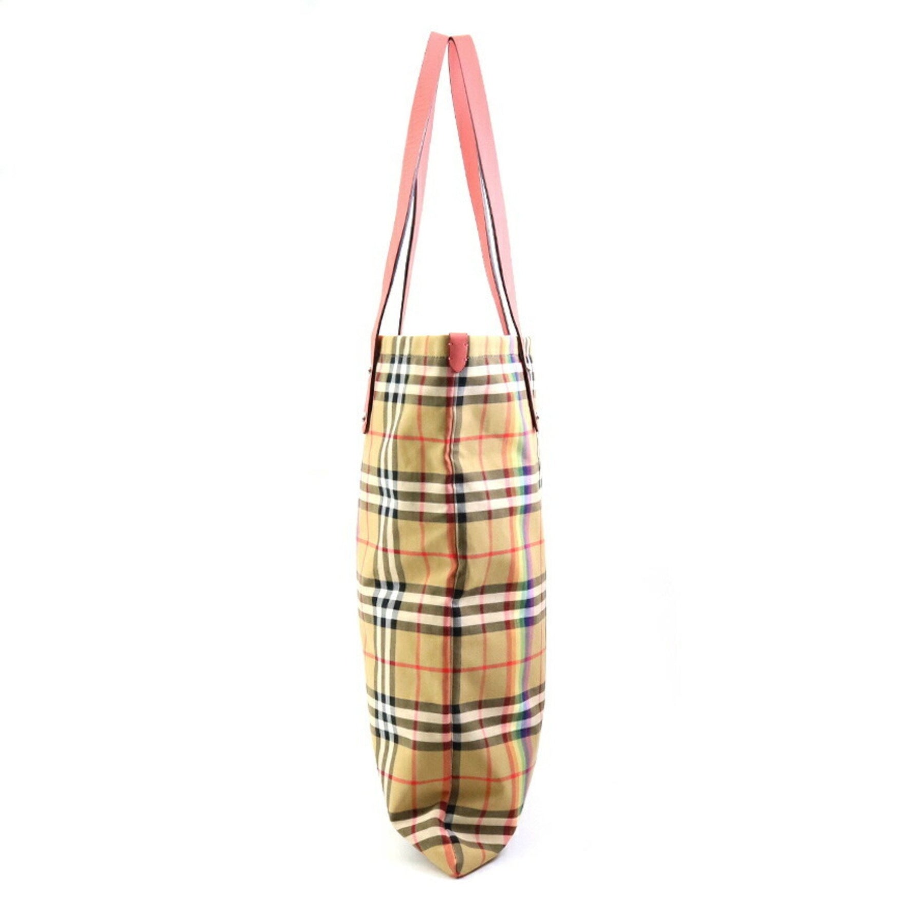 BURBERRY Shoulder Bag Tote Cotton/Leather Pink x Beige Unisex