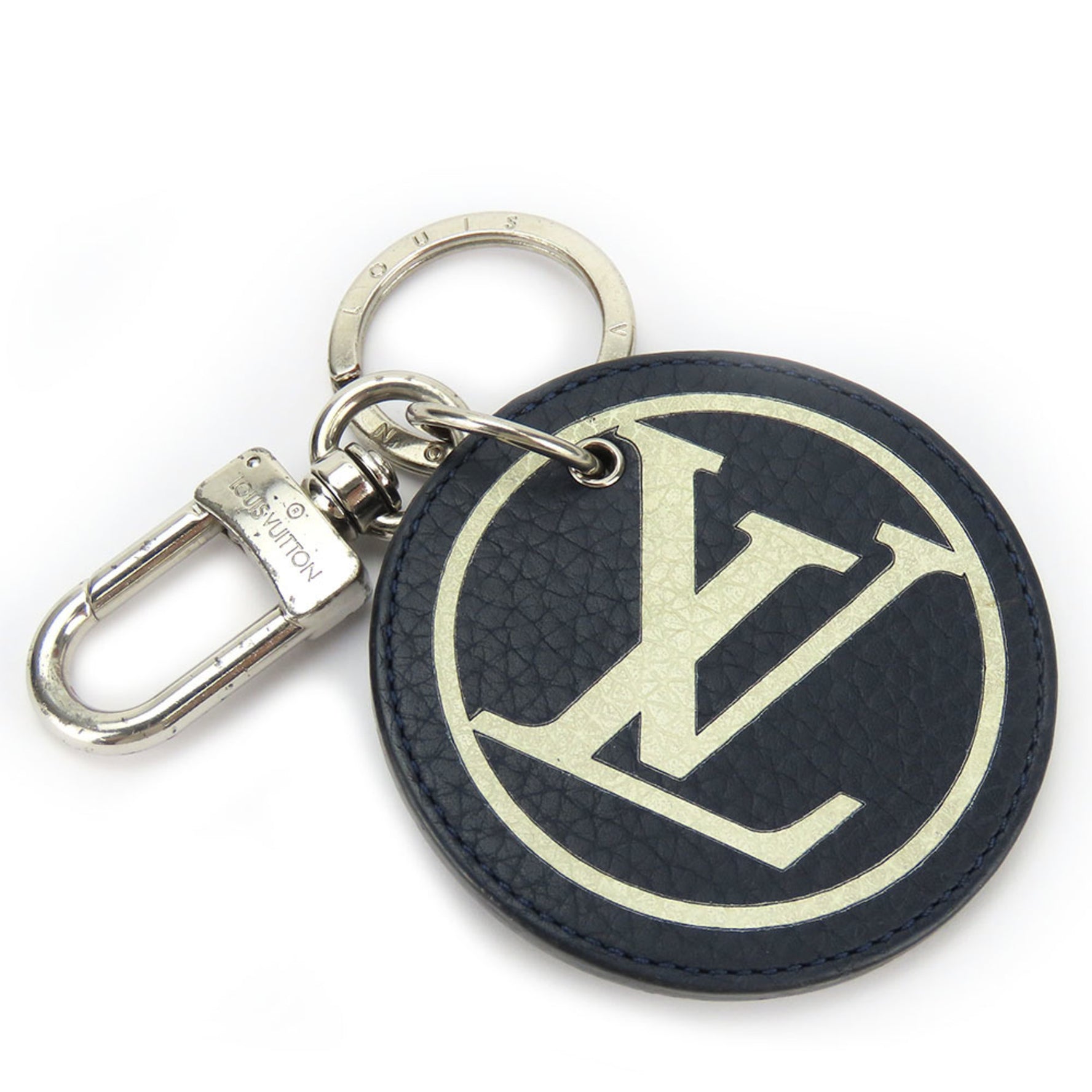 Louis Vuitton Keychain Porte-Cle Taurillon Initial Leather Navy White Accessories Women Men