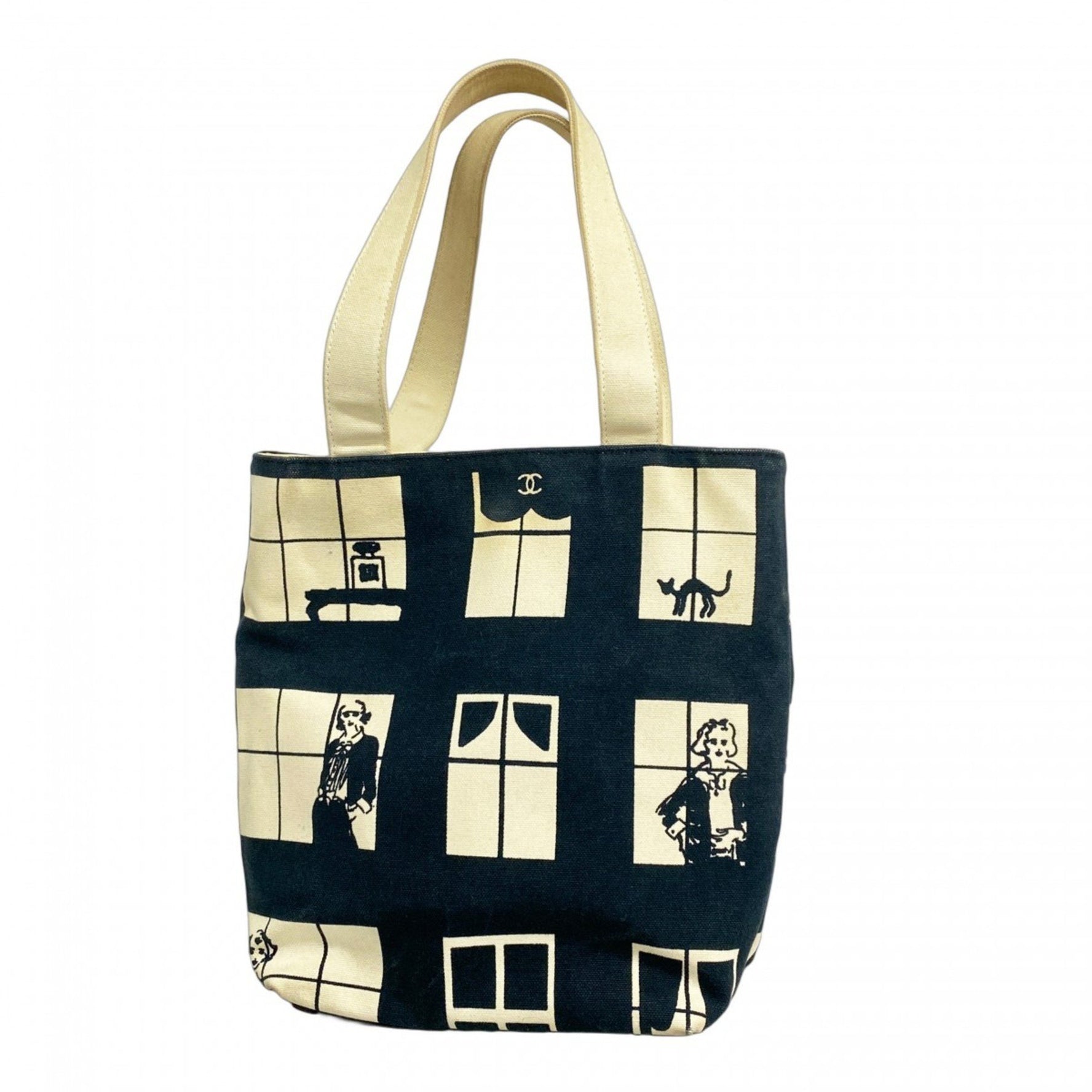 Chanel Windows Canvas Tote Bag in Black, White, and Champagne