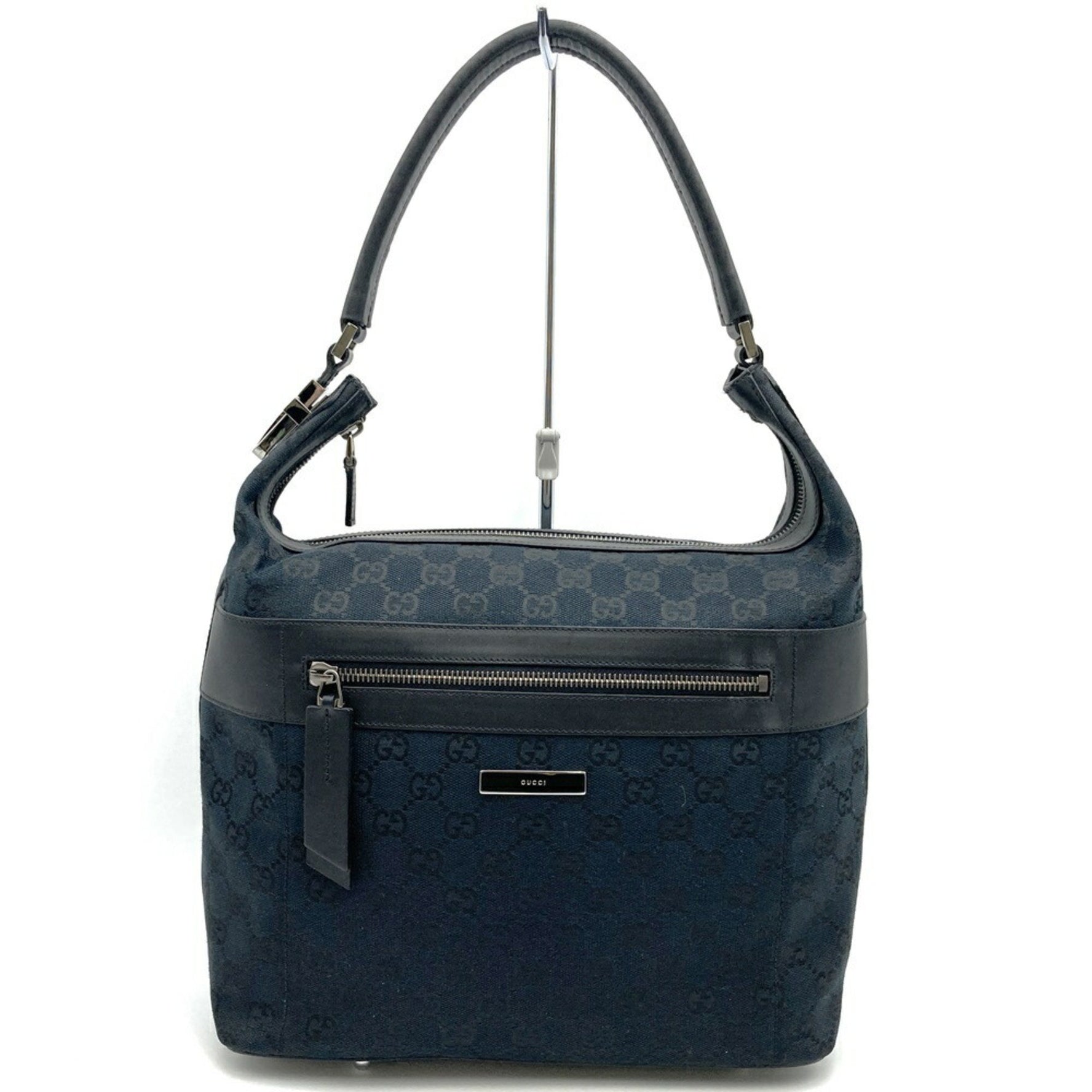 GUCCI 001 4298 Handbag Shoulder Bag GG Canvas Leather Black Women's