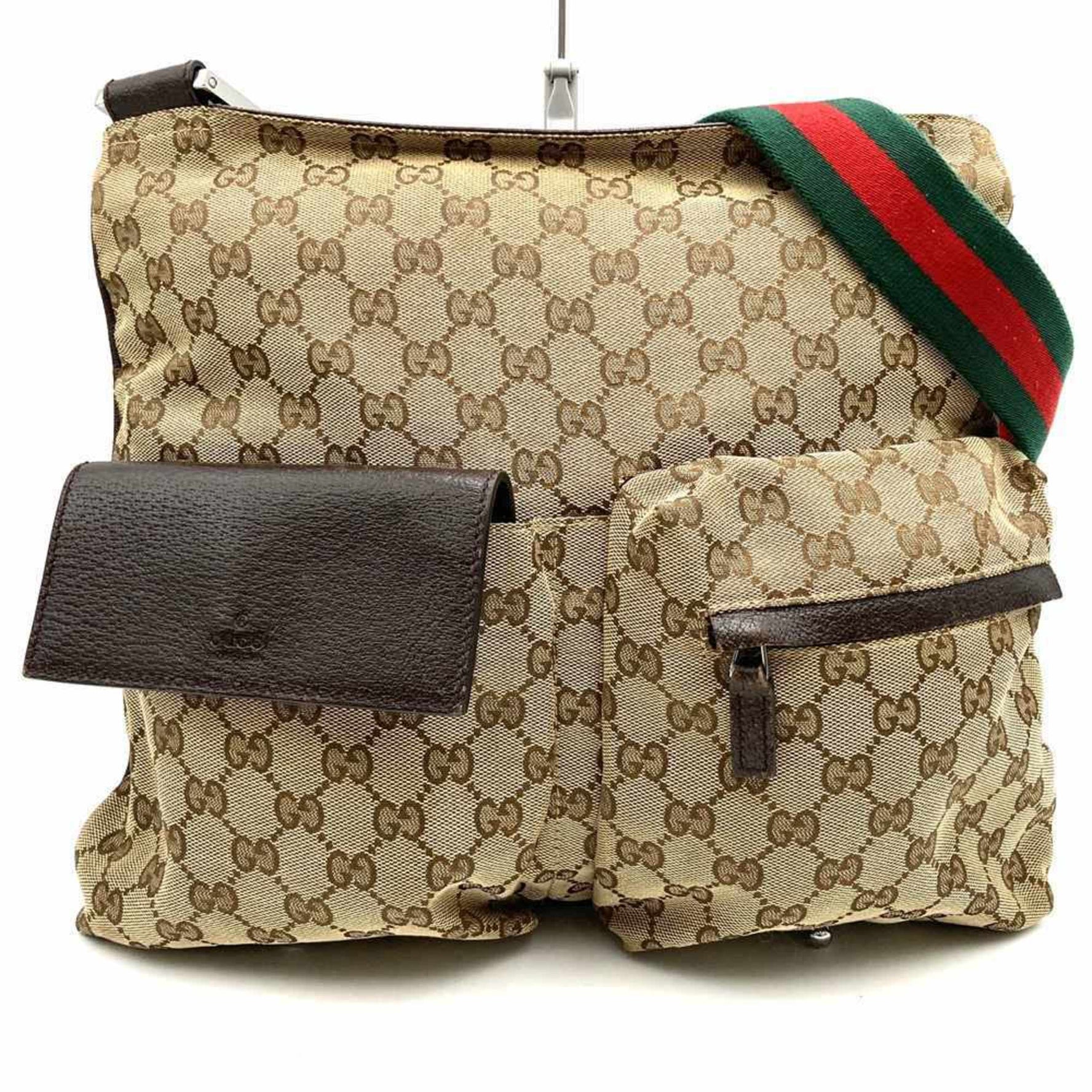 GUCCI GG Canvas Sherry Line Shoulder Bag in Leather