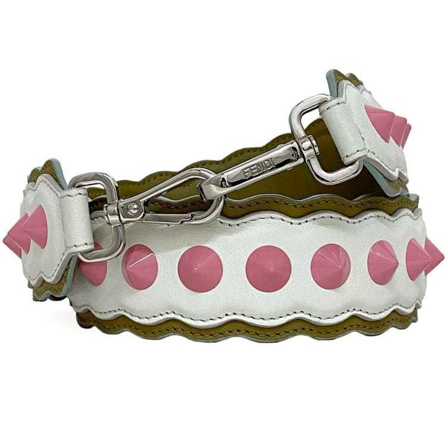 Fendi Shoulder Strap You White Beige Pink Leather Studs Retrofit Only
