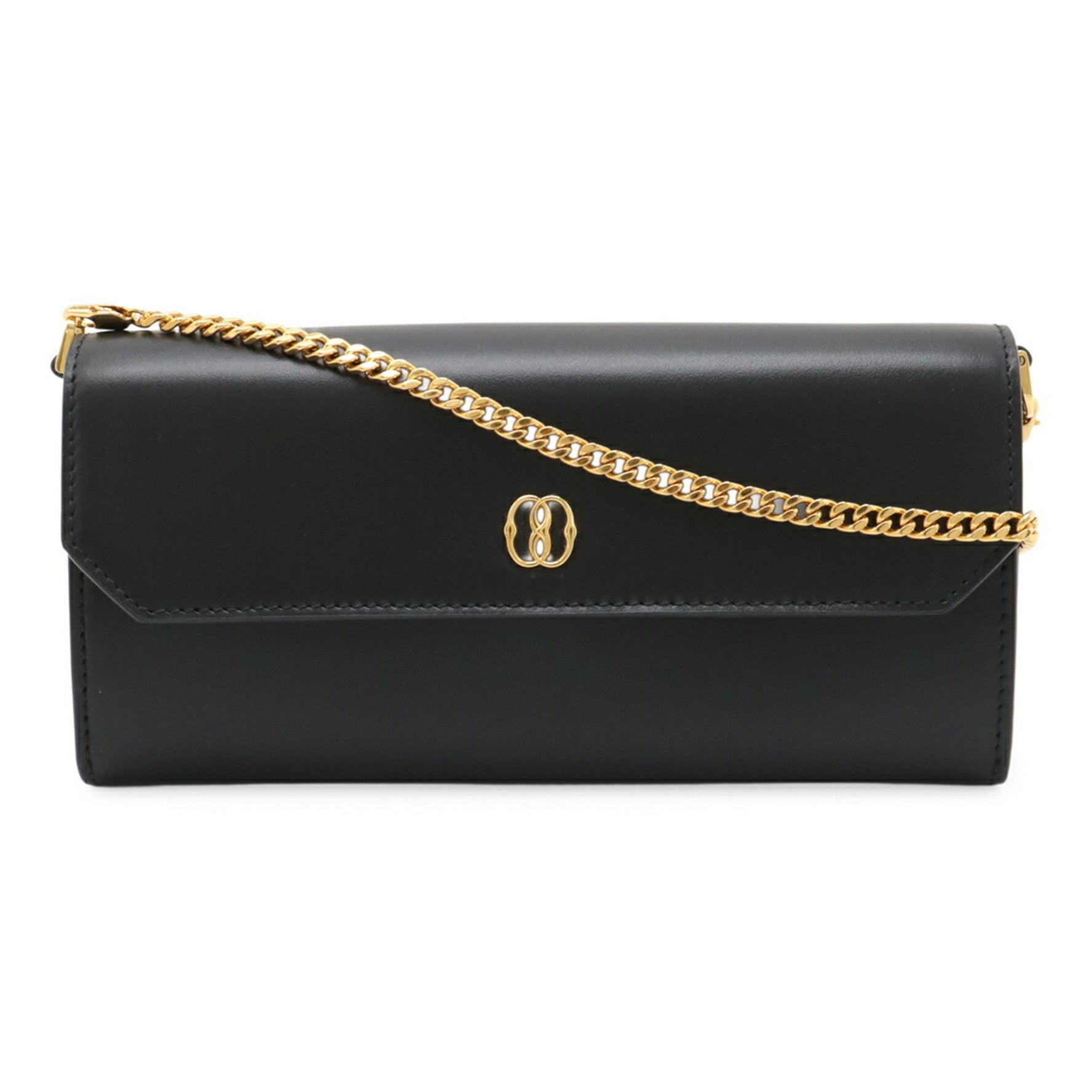 BALLY Emblem Chain Wallet Long Shoulder Bag Leather Black