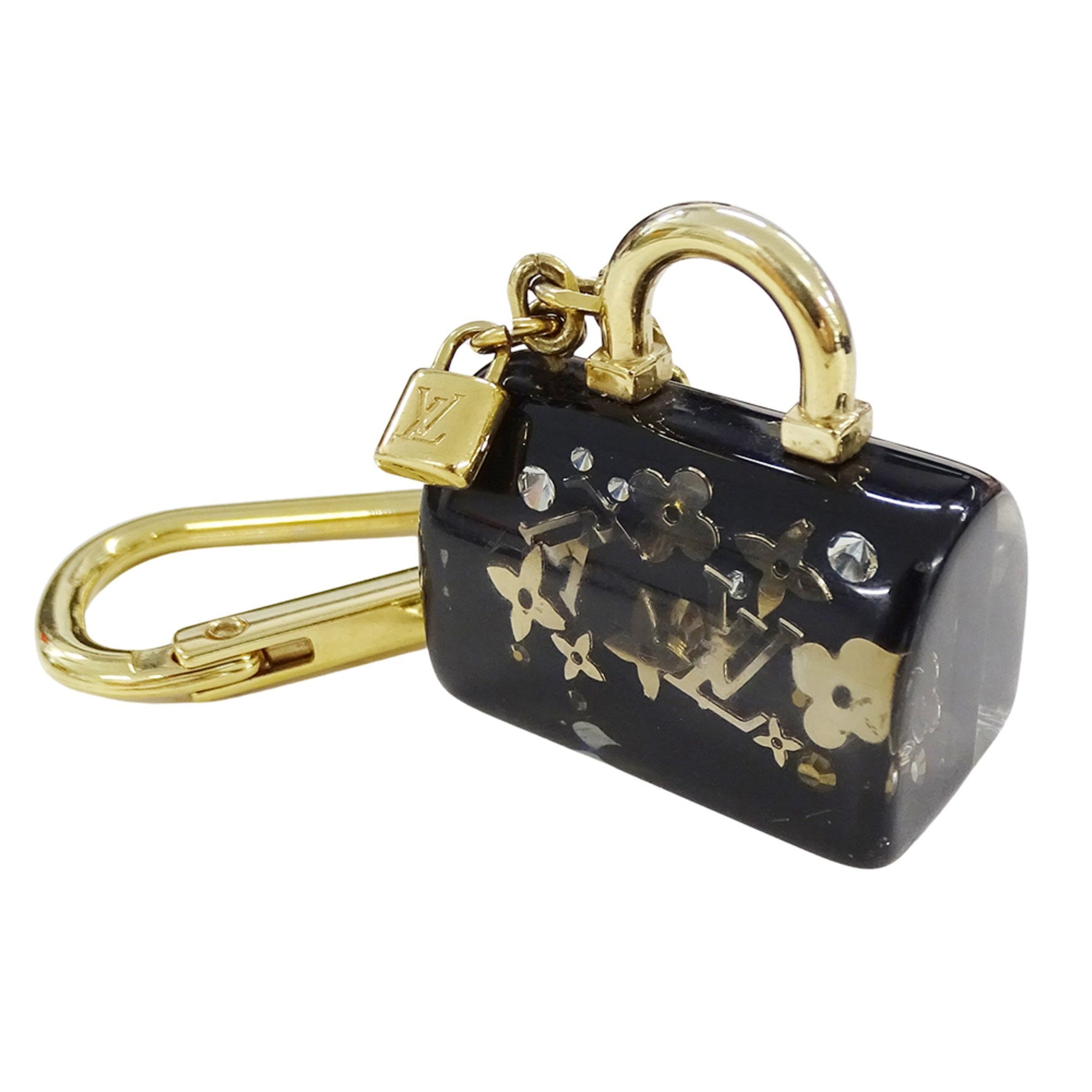 Louis Vuitton Women's Charm, Porte-Clés Speedy Inclusion Resin Keychain, Black with Gold Hardware, M65444