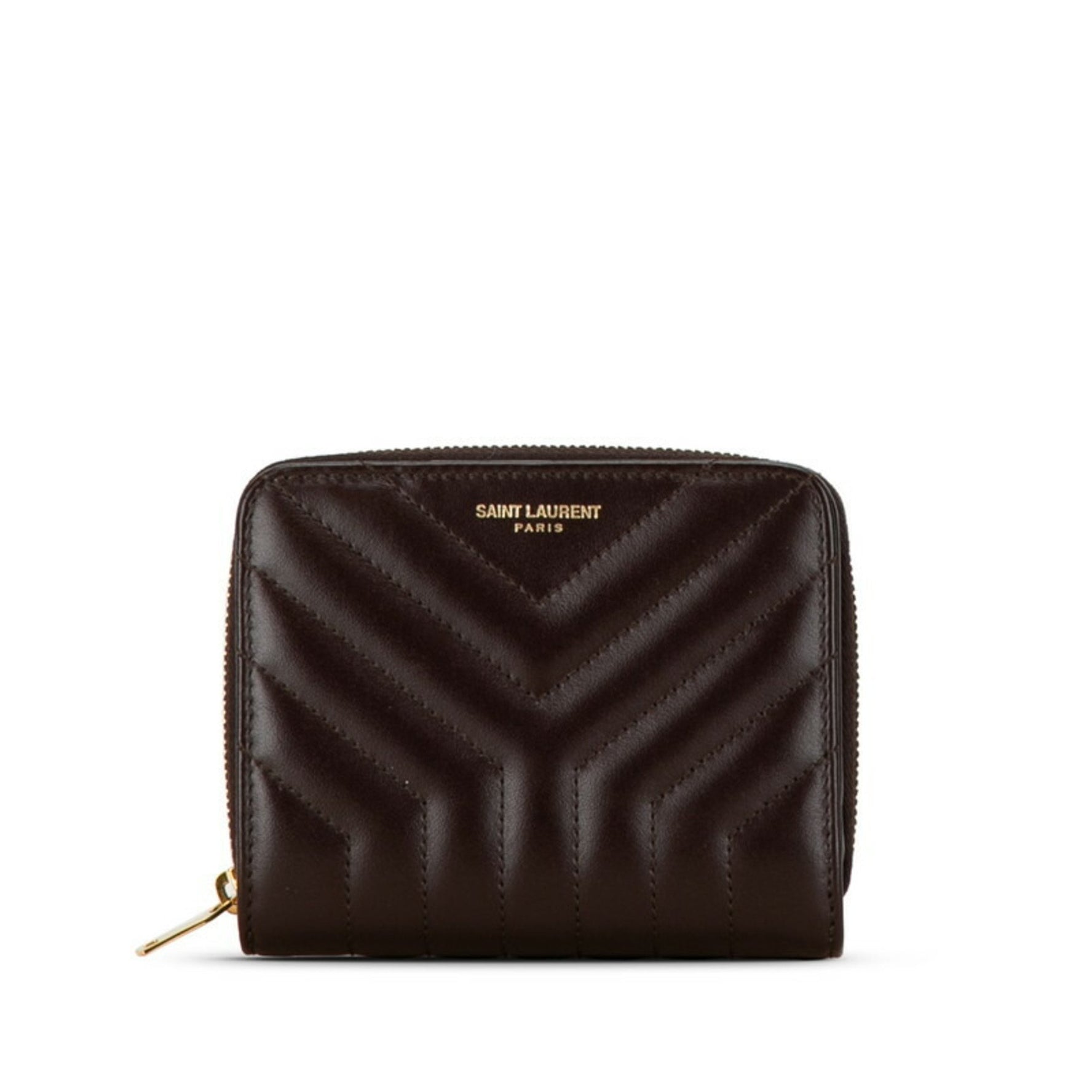 Saint Laurent Quilted Joan Bi-fold Wallet Compact Wine Red Leather Women's SAINT LAURENT