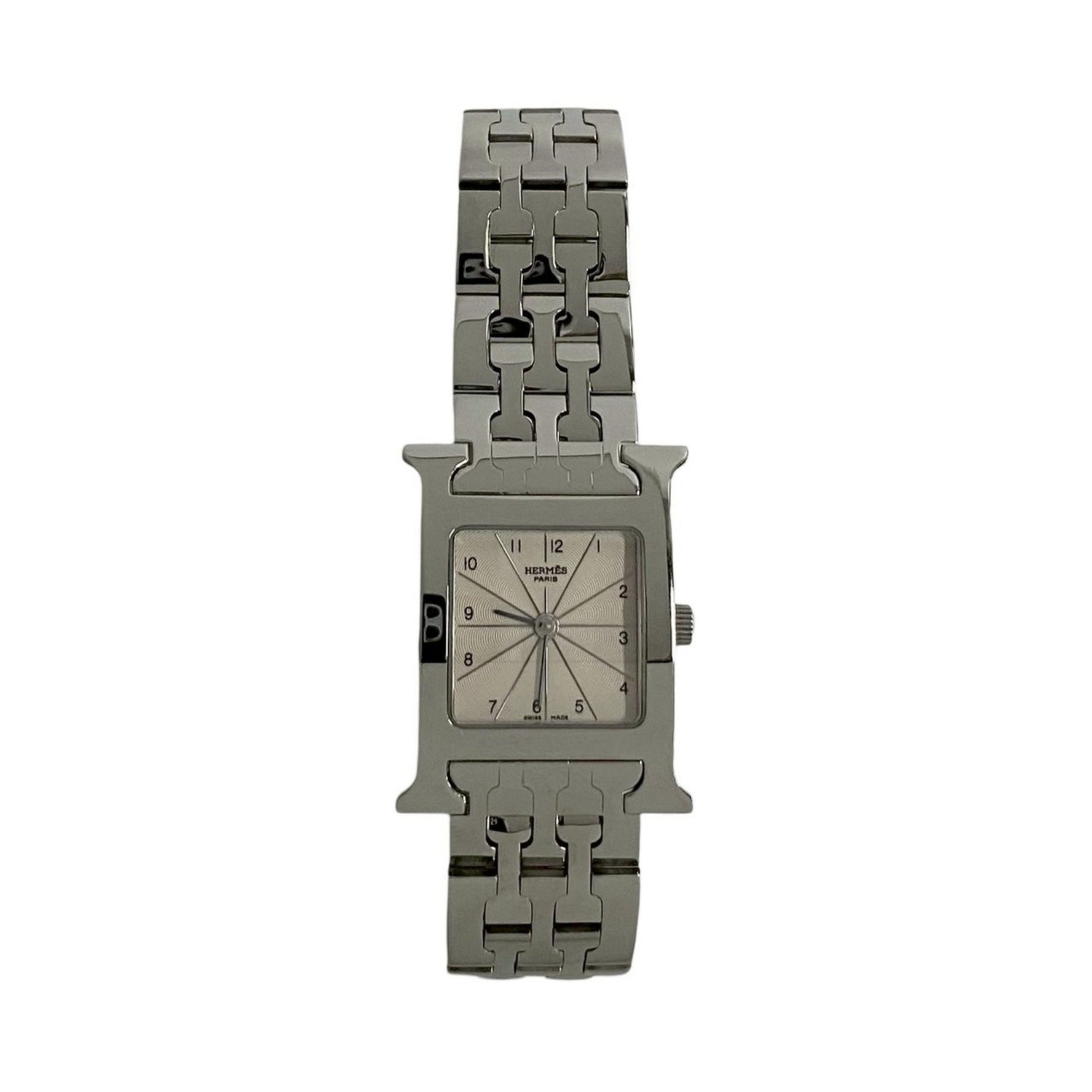 HERMES H Watch Quartz Stainless Steel Wristwatch Silver Men's
