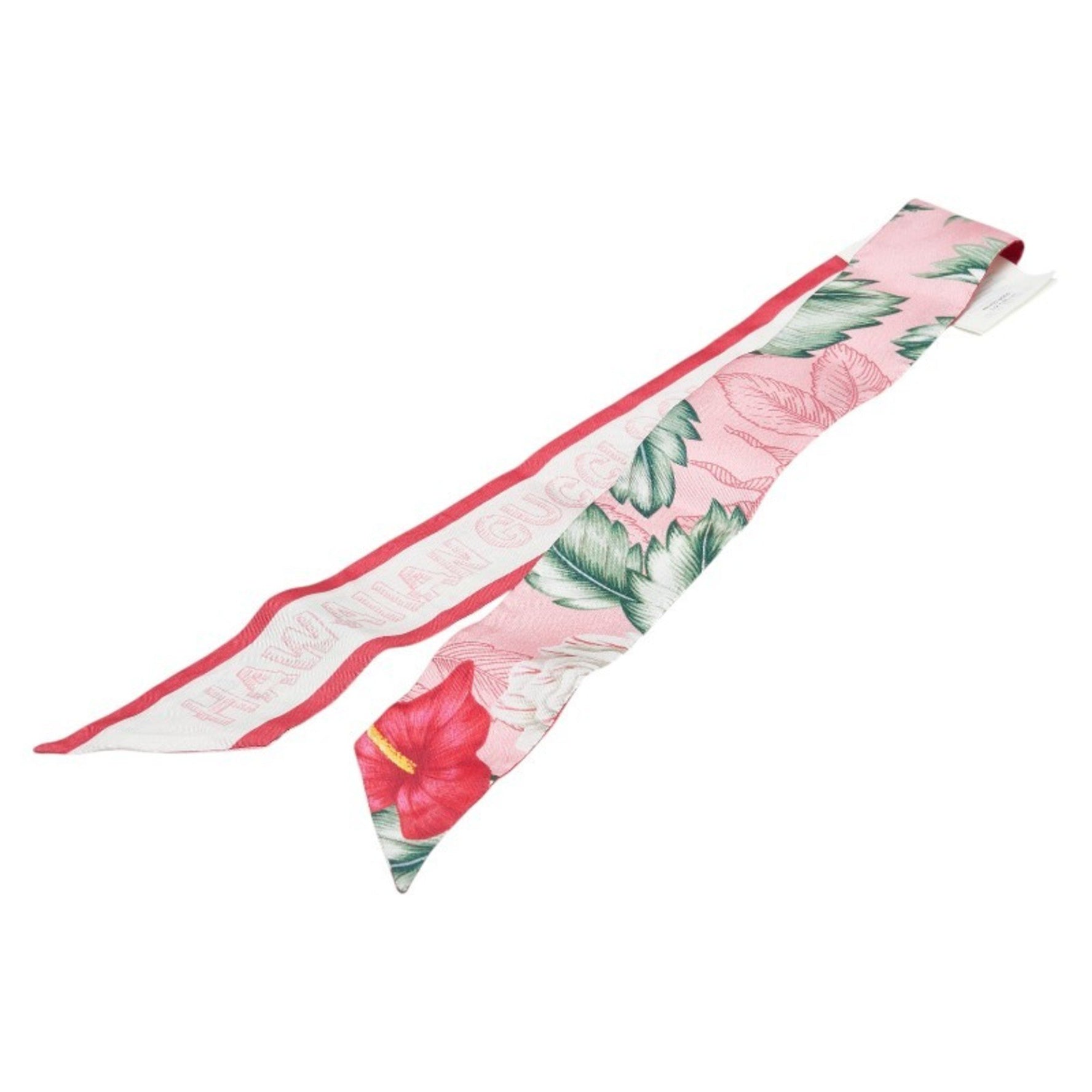 Gucci Flower Print Neck Bow Scarf, Pink Multicolor Silk