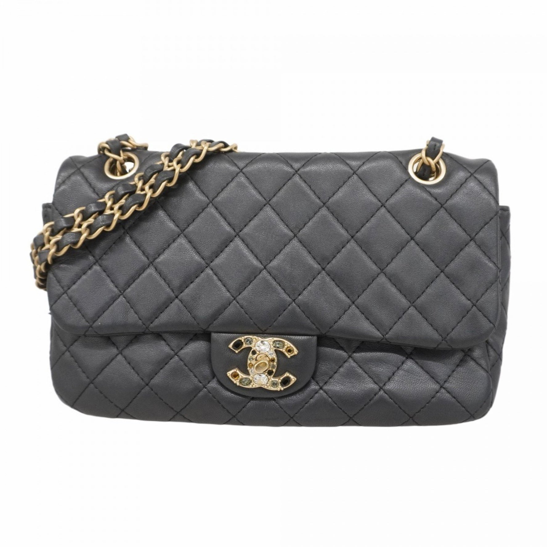 Chanel Shoulder Bag Matelasse W Chain Lambskin Champagne