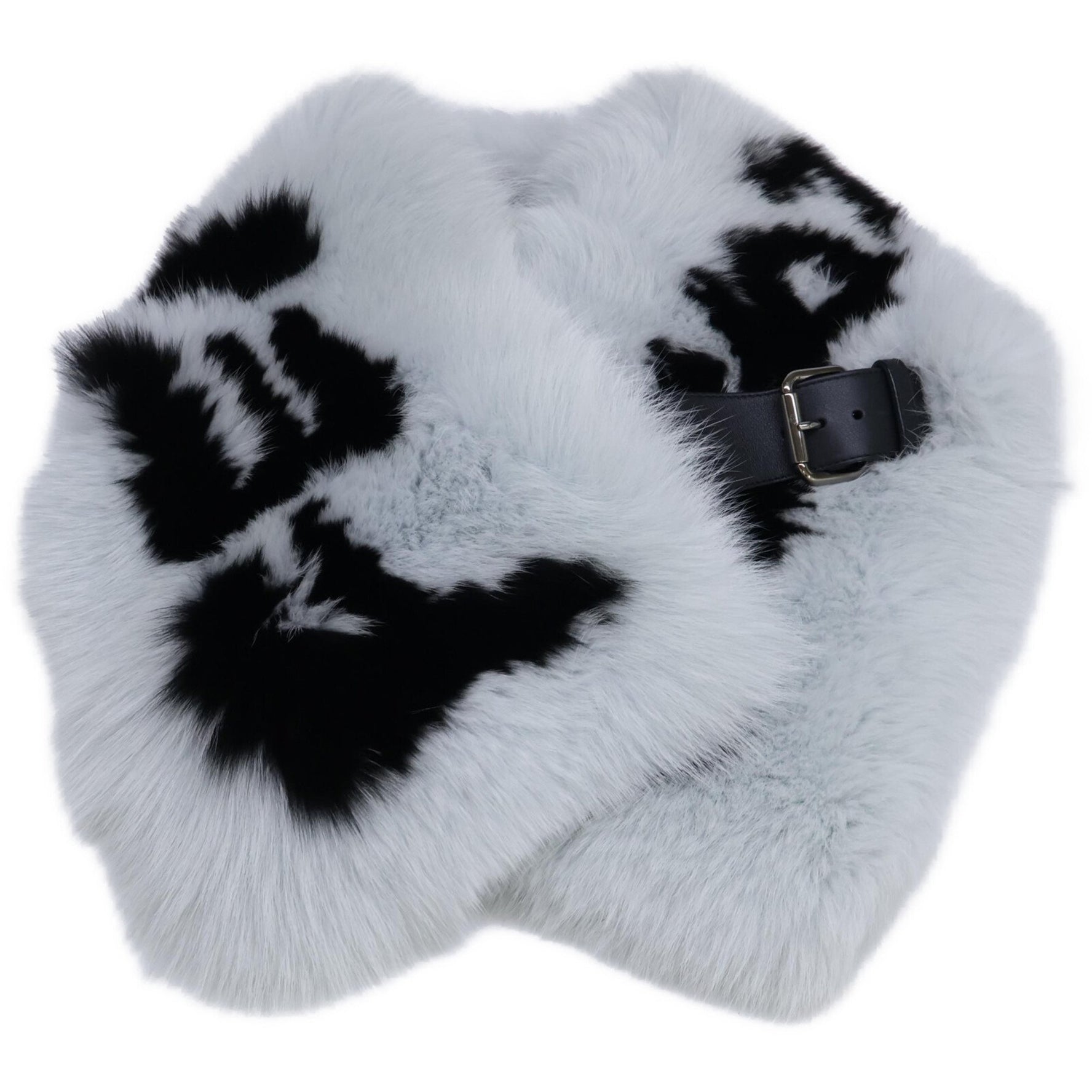 FENDI Fox Fur Silk and Leather Tippet Belt in HERON+BLACK