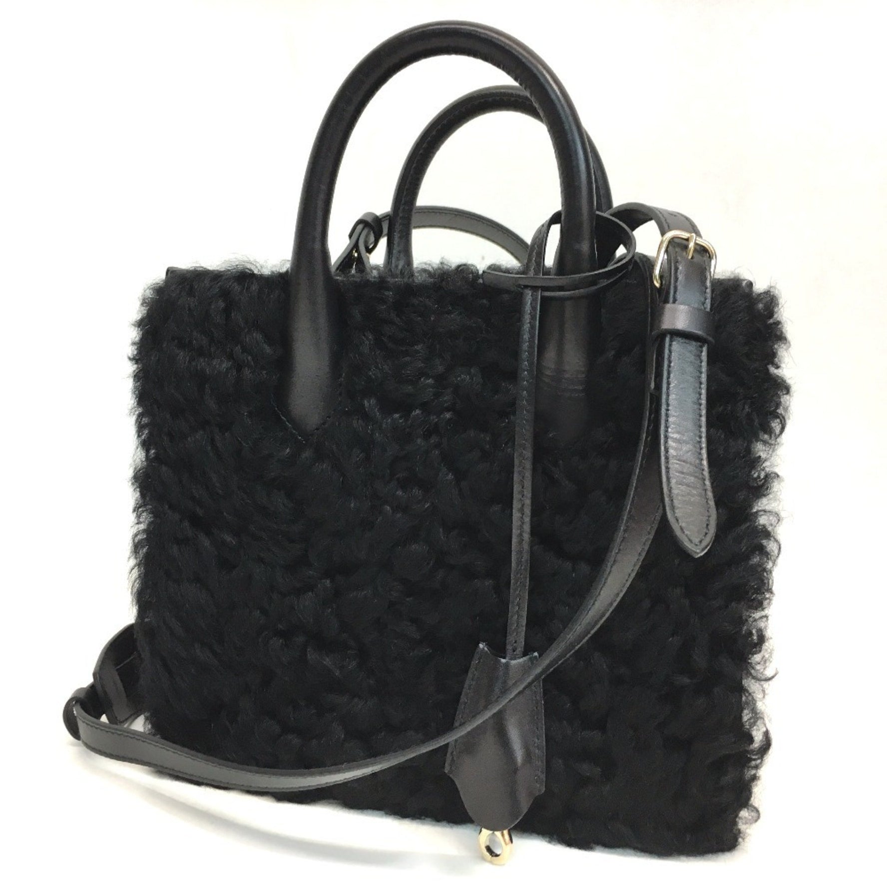 BALENCIAGA Padlock Nude Shoulder Bag Handbag Mouton Leather Women's Black