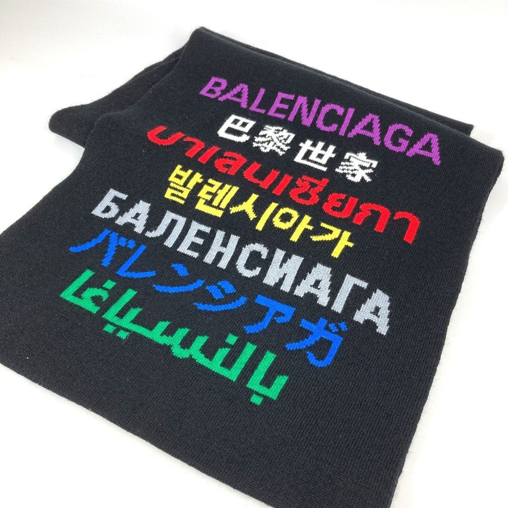 BALENCIAGA Logo Scarf Wool Polyurethane Men's Women's Multicolor