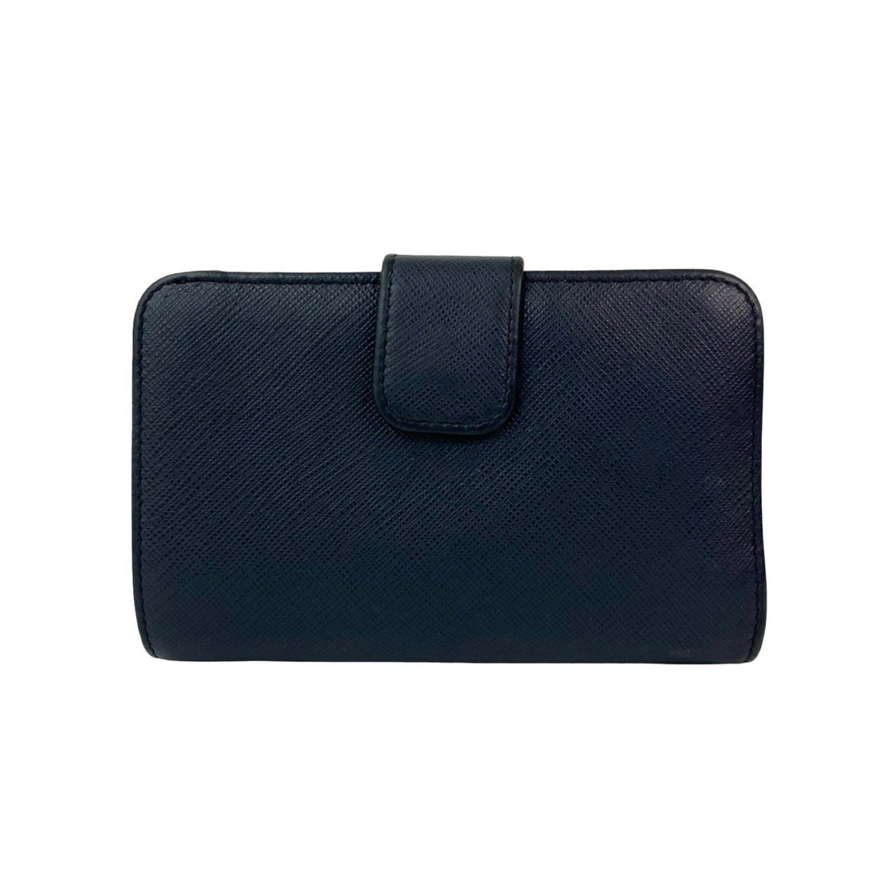 PRADA logo hardware, Saffiano leather zippered bifold wallet with card case, blue