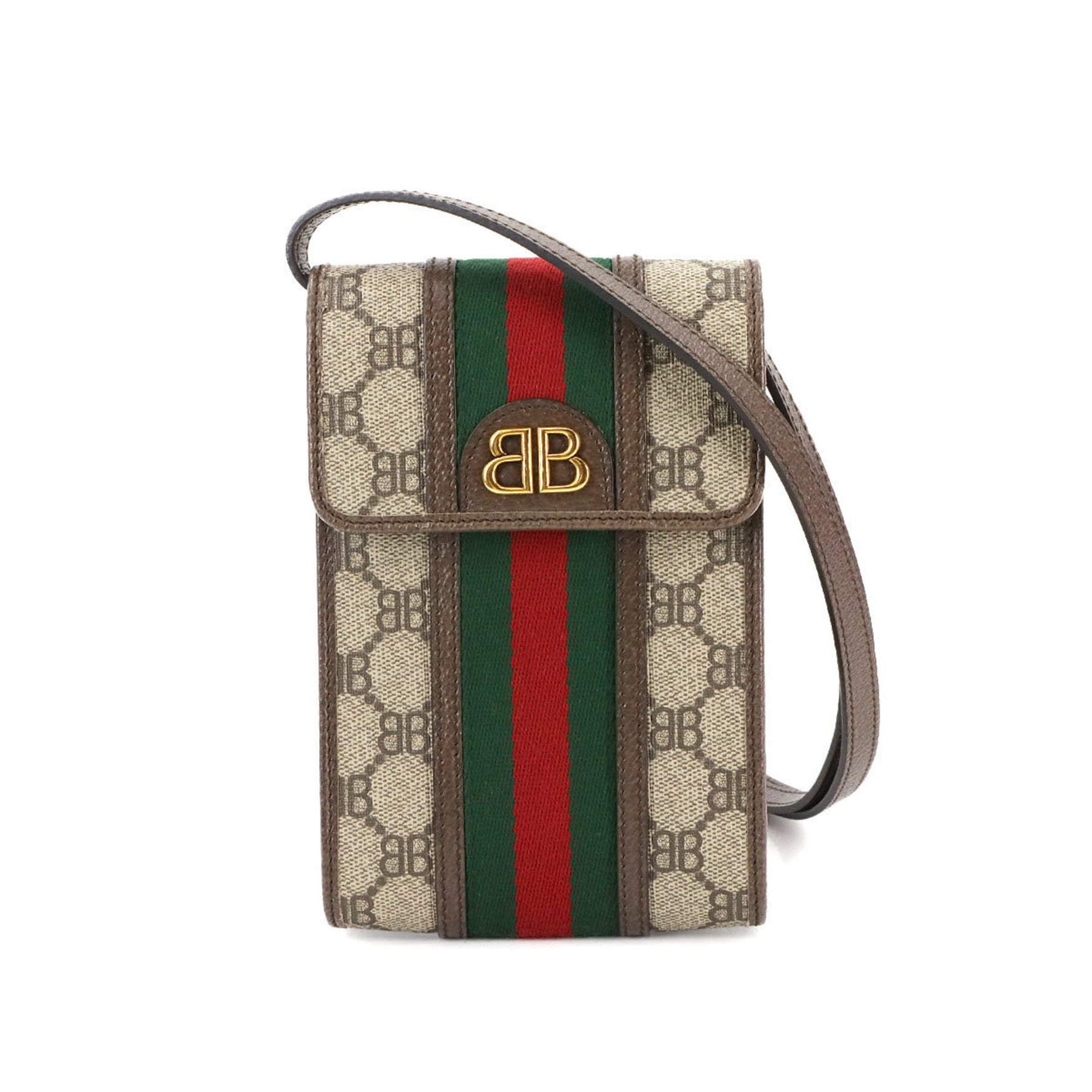 Gucci x Balenciaga GG Marmont The Hacker Project Phone Pouch Shoulder Bag in Beige and Brown PVC Leather with Gold Hardware