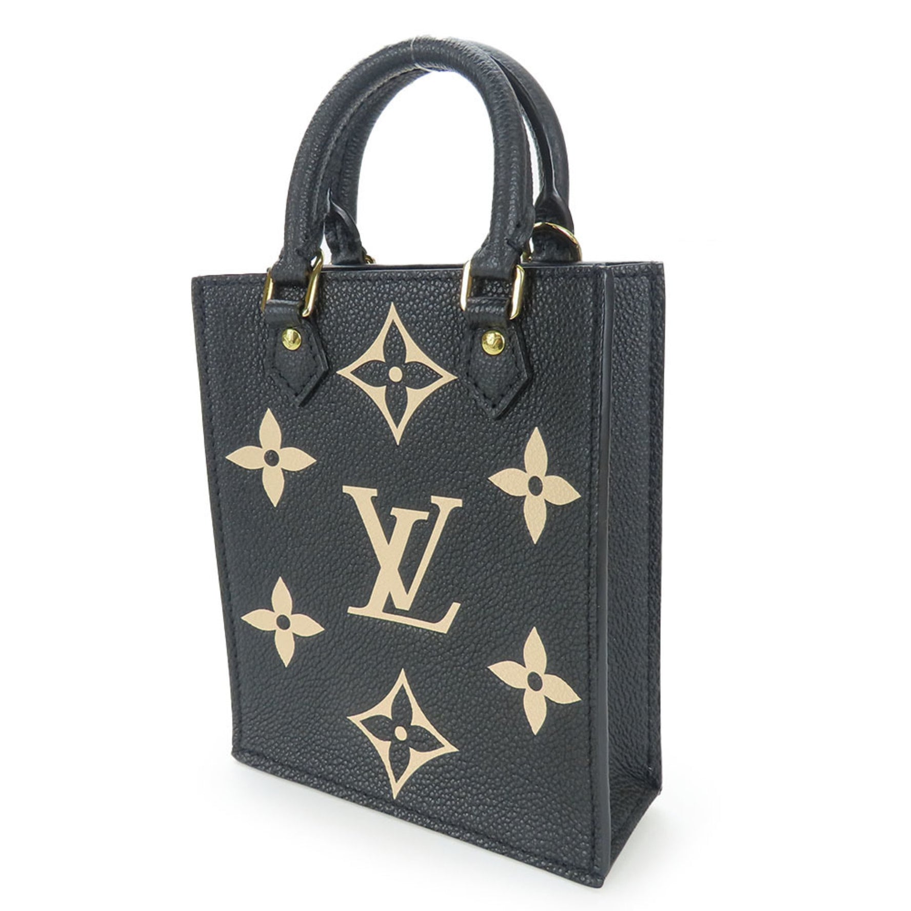 Louis Vuitton Petite Sac Plat Handbag Monogram Empreinte Black and Beige Shoulder Bag