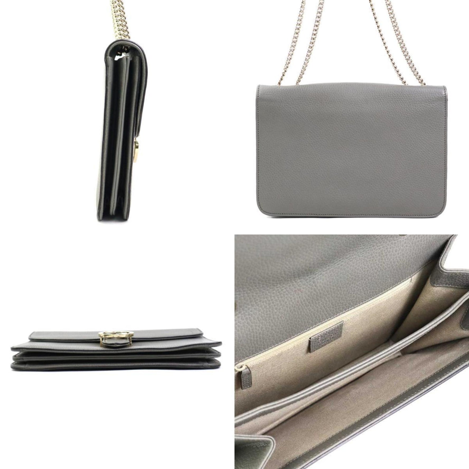 GUCCI Shoulder Bag Interlocking G Leather Grey Gold